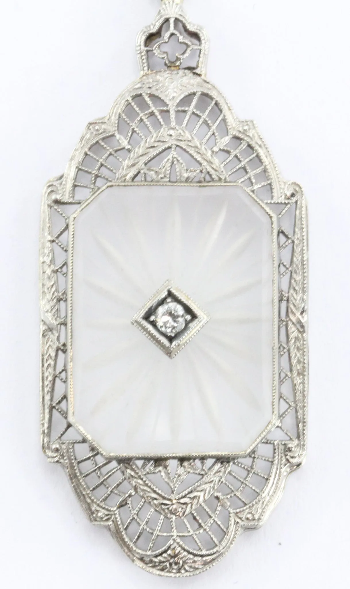 Antique L Fritschze & Co 14K White Gold Art Deco Camphor Diamond Necklace Signed