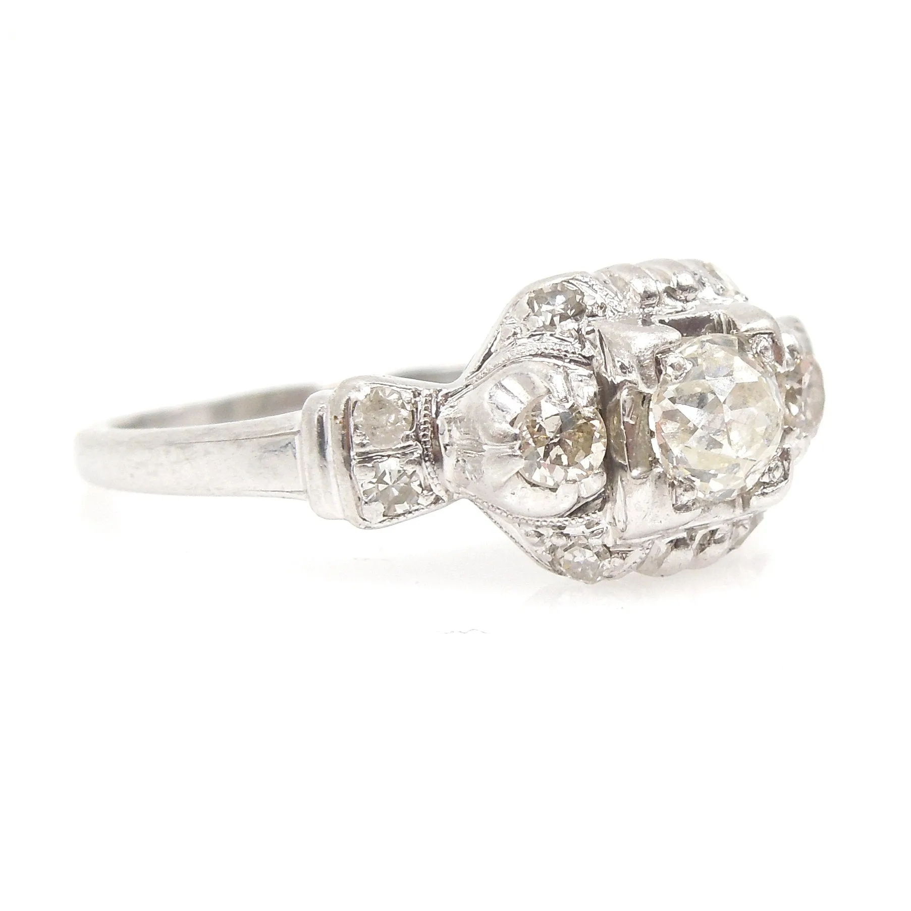 Antique Platinum and Third of a Carat European Cut Diamond Engagement Ring