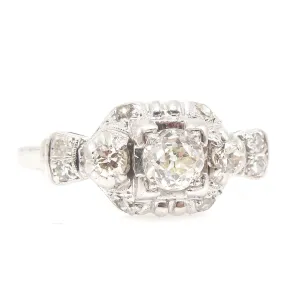 Antique Platinum and Third of a Carat European Cut Diamond Engagement Ring