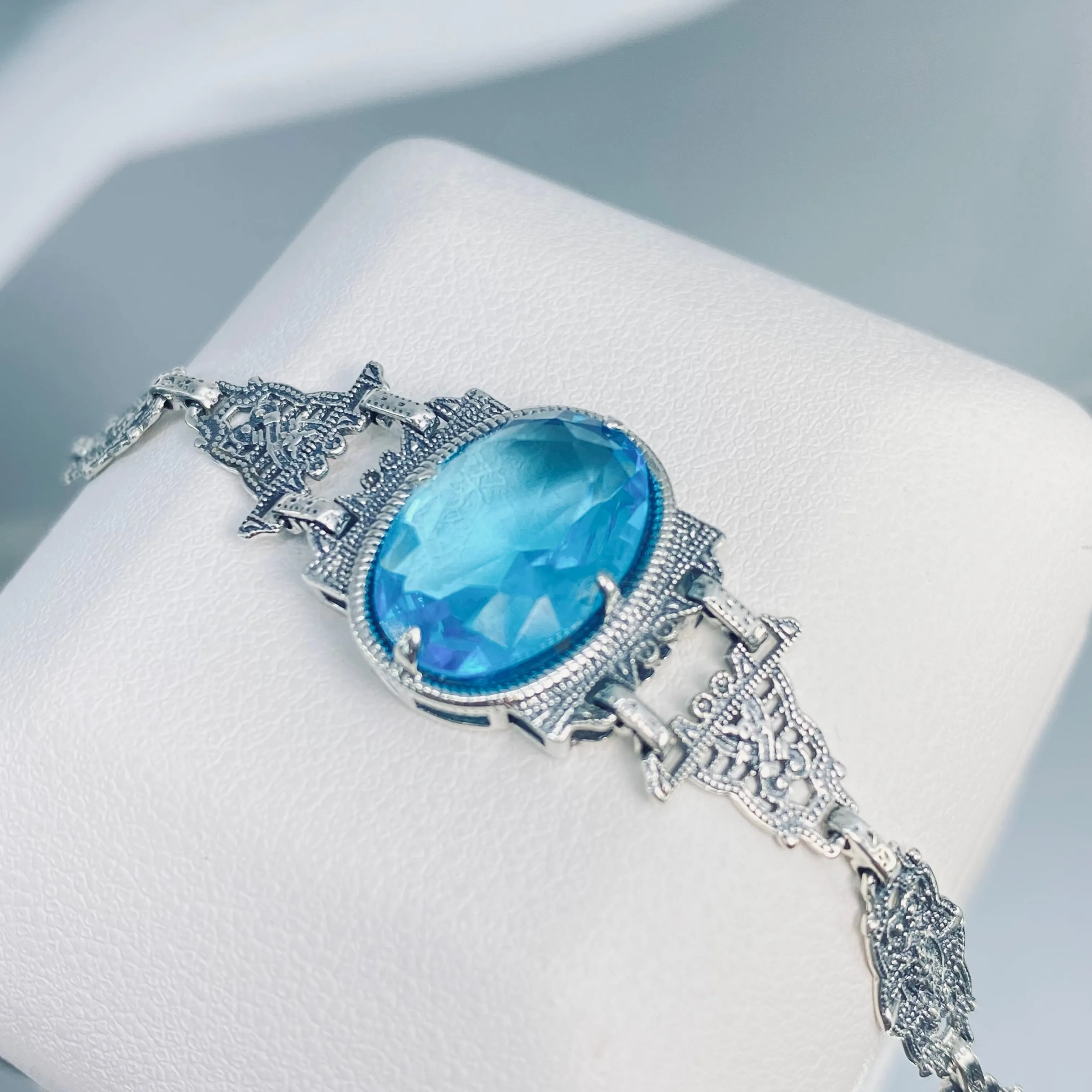 Aquamarine Bracelet, Mirror design, Victorian style Jewelry #B9