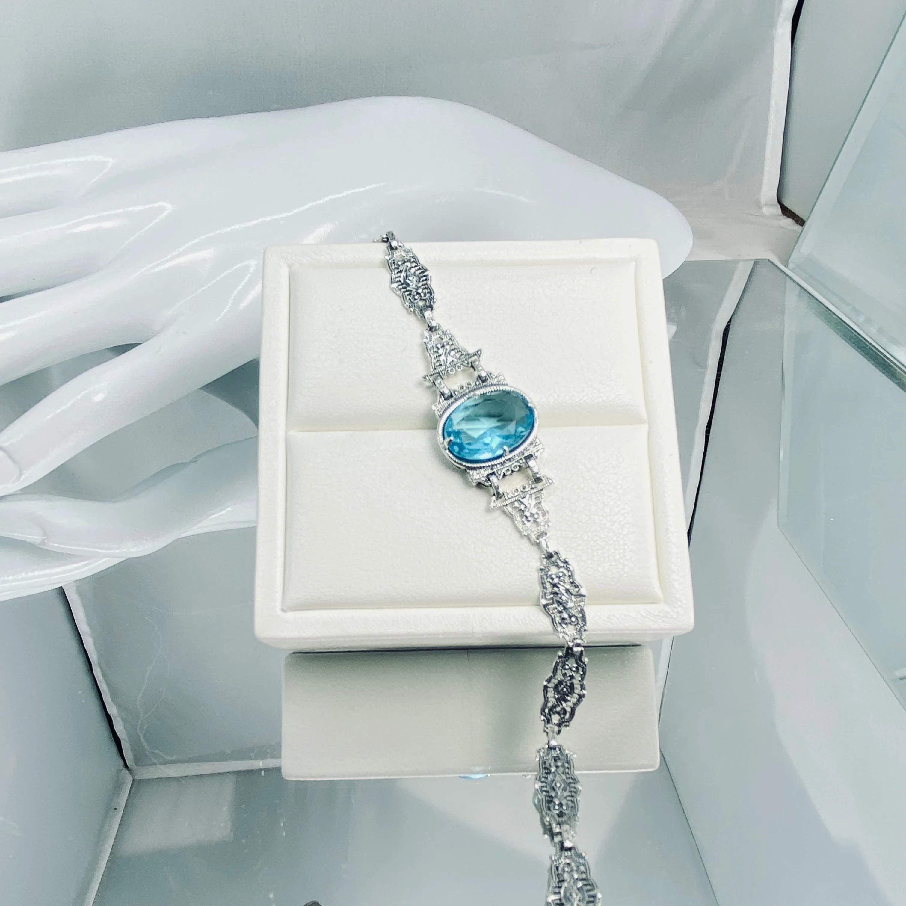 Aquamarine Bracelet, Mirror design, Victorian style Jewelry #B9