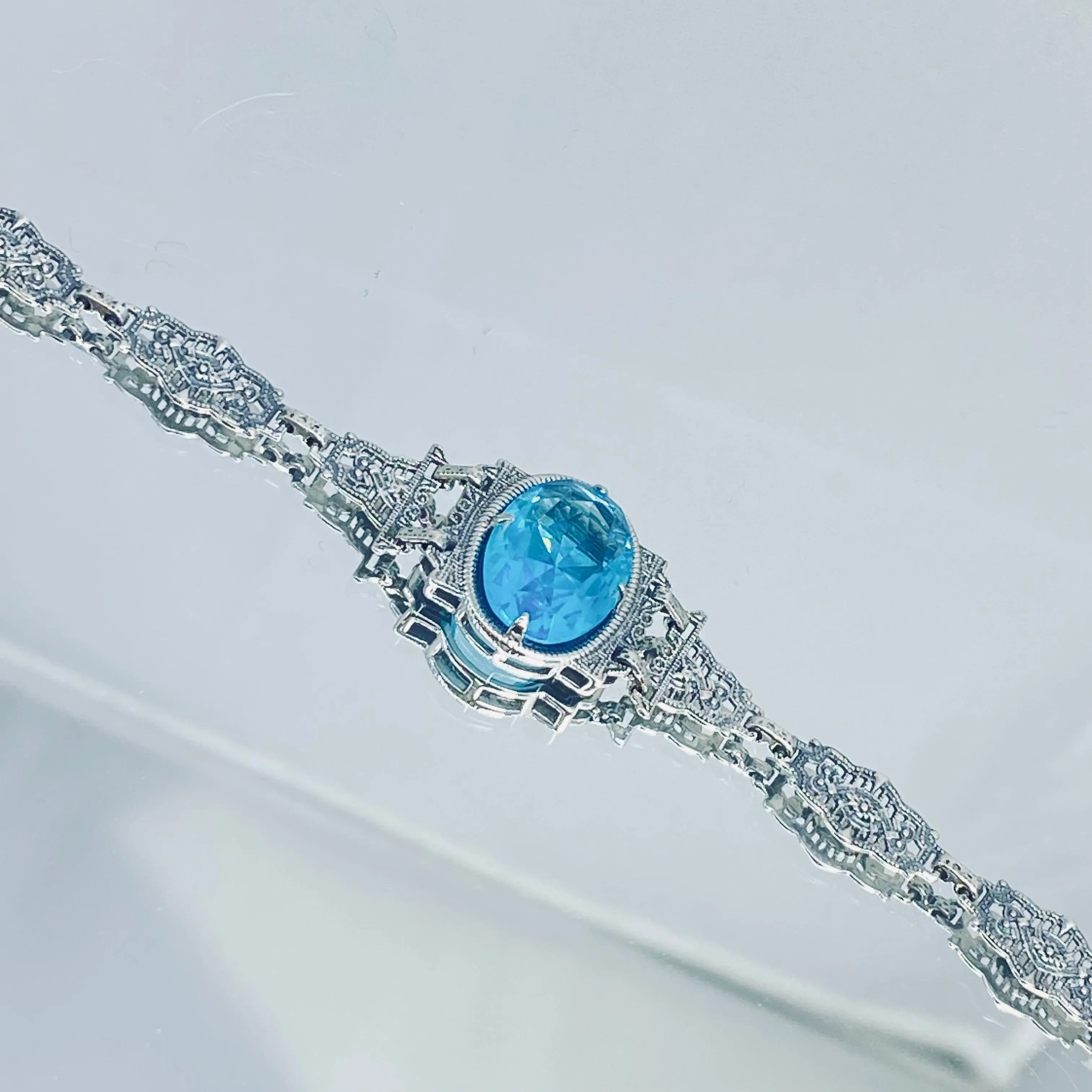 Aquamarine Bracelet, Mirror design, Victorian style Jewelry #B9