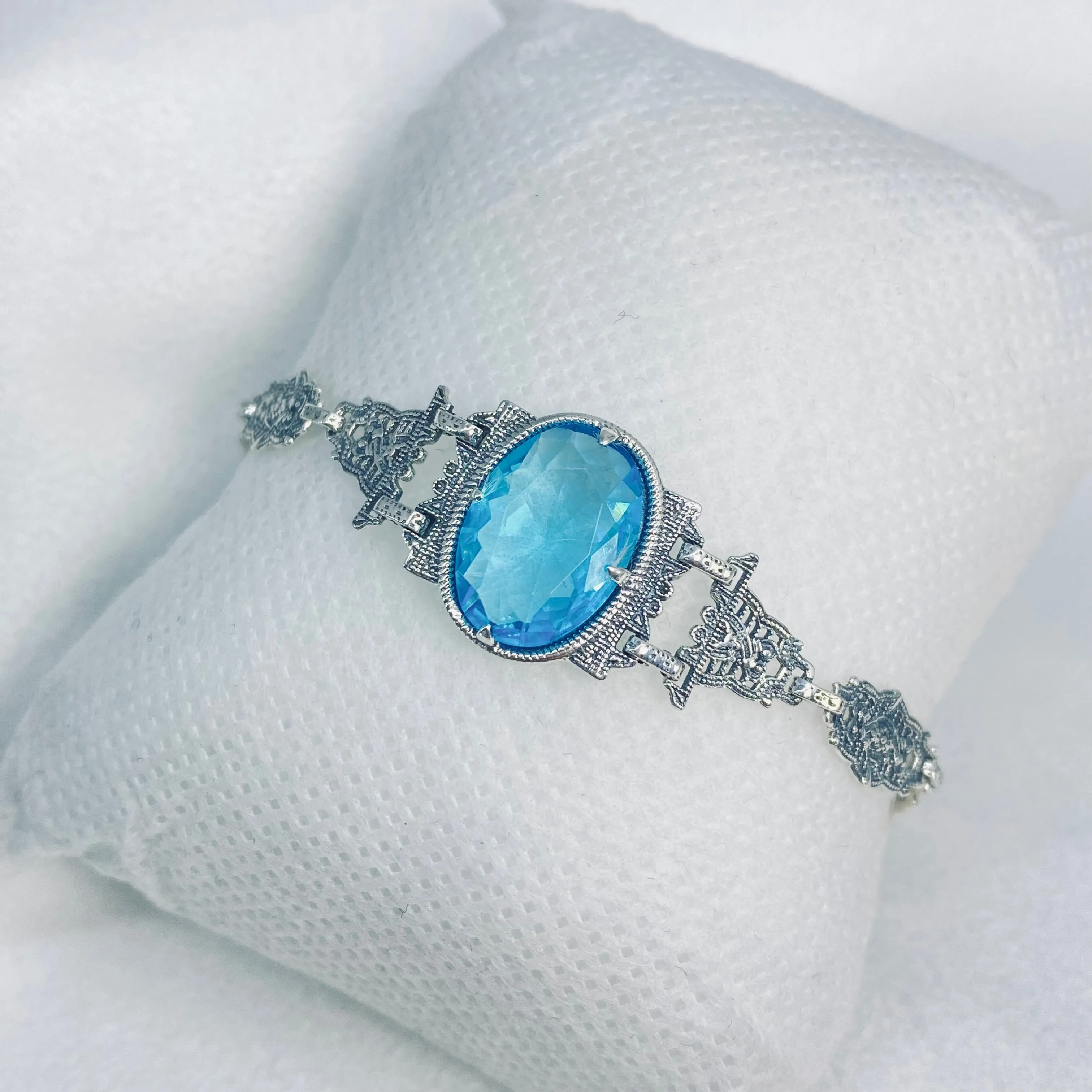Aquamarine Bracelet, Mirror design, Victorian style Jewelry #B9