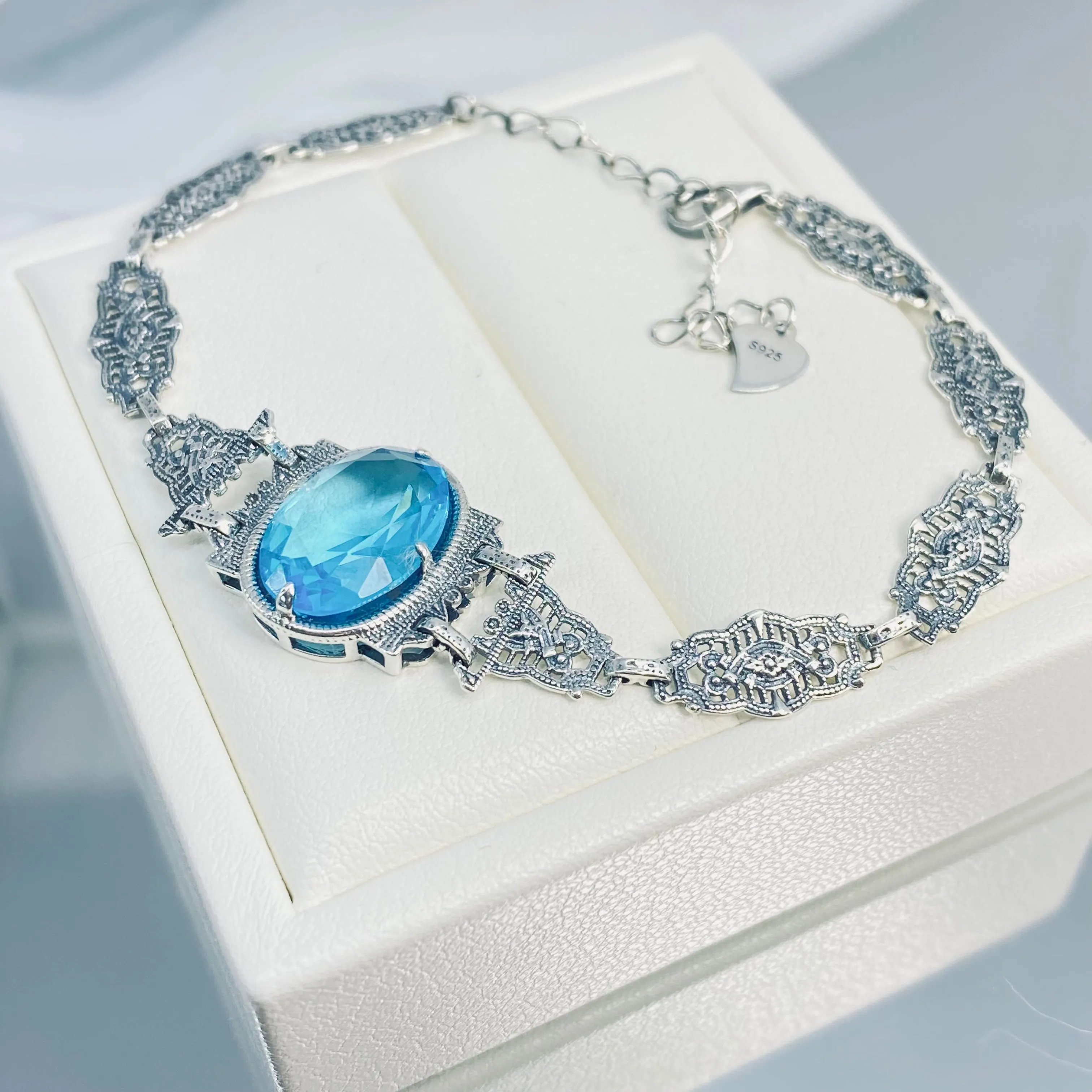 Aquamarine Bracelet, Mirror design, Victorian style Jewelry #B9