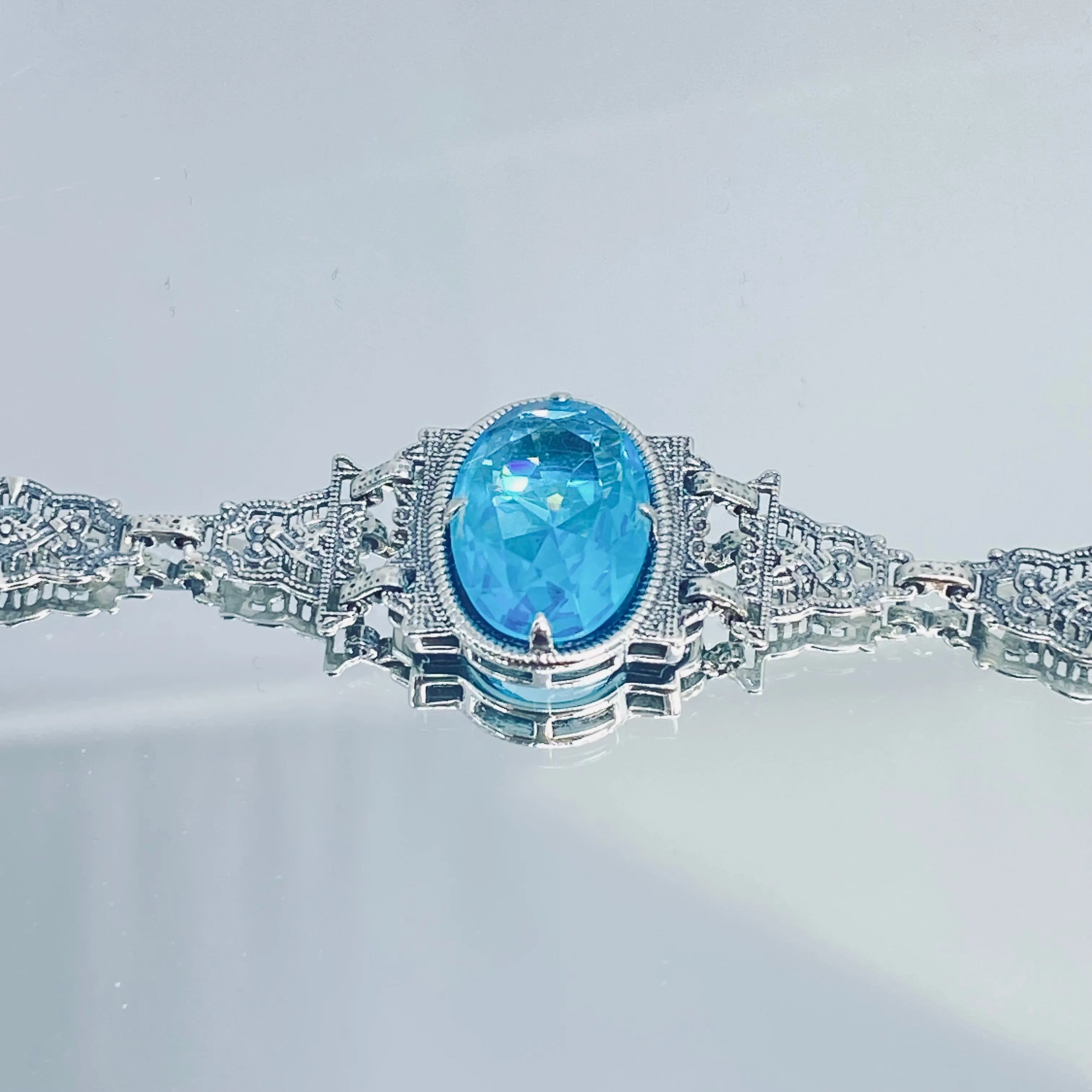 Aquamarine Bracelet, Mirror design, Victorian style Jewelry #B9