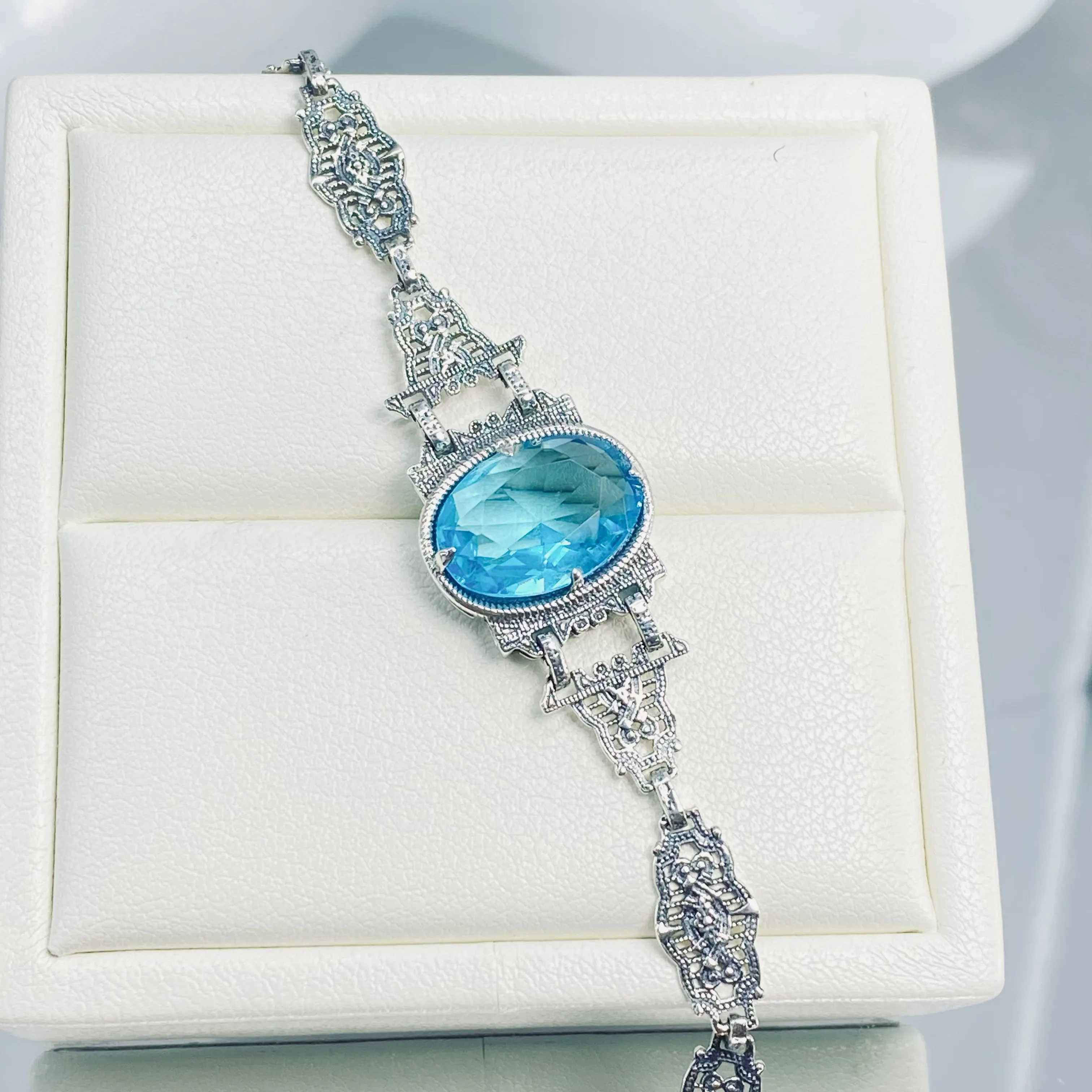 Aquamarine Bracelet, Mirror design, Victorian style Jewelry #B9