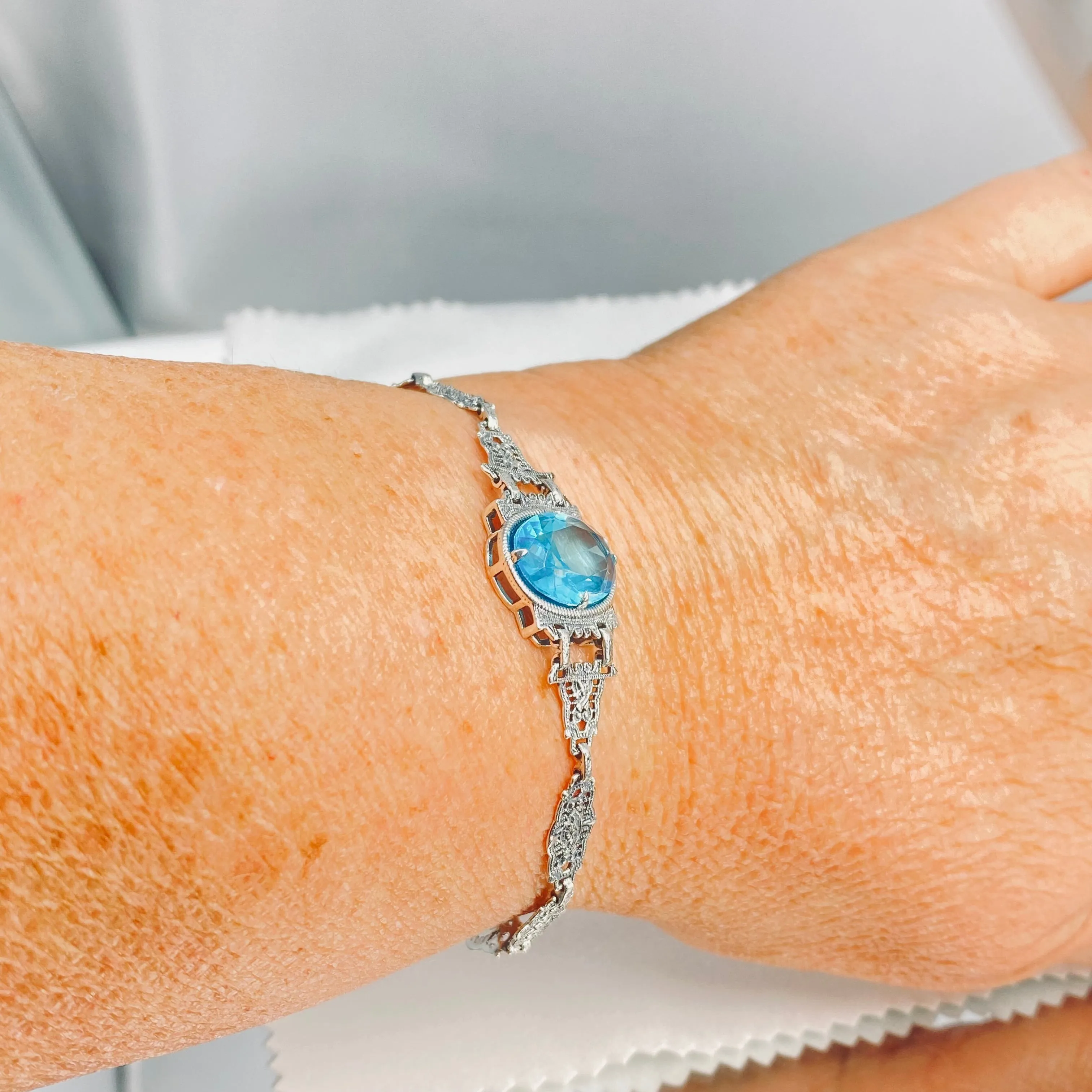 Aquamarine Bracelet, Mirror design, Victorian style Jewelry #B9