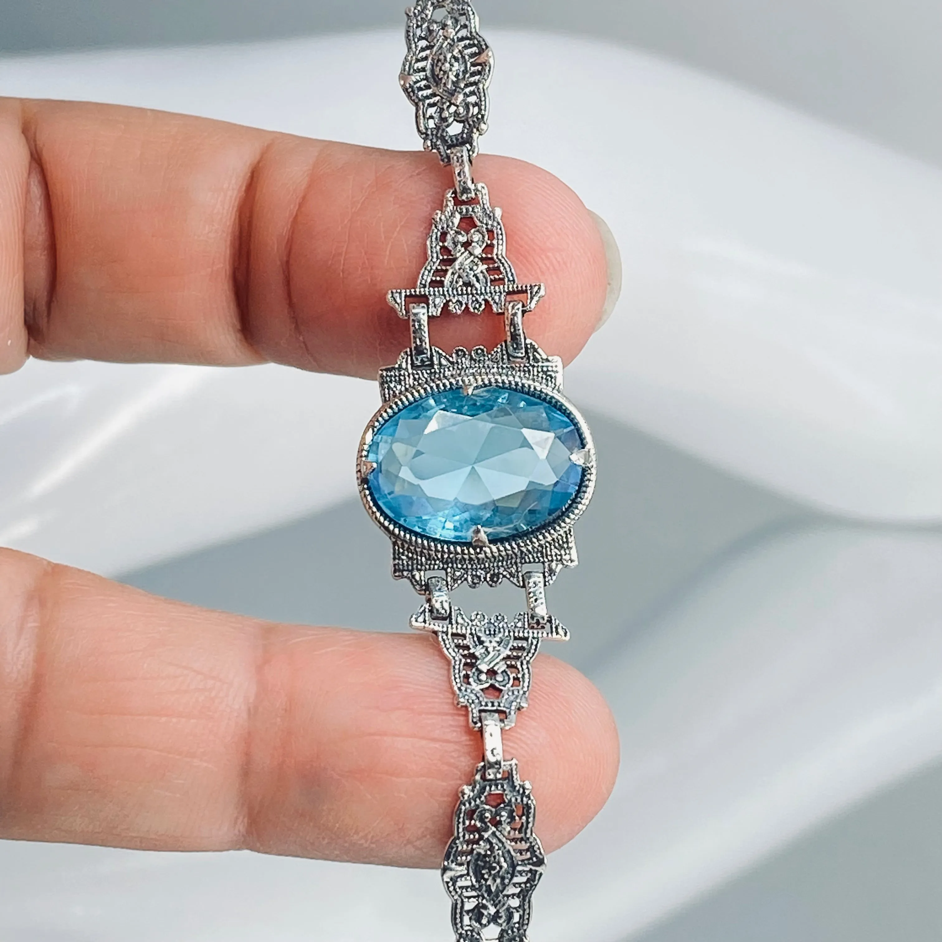 Aquamarine Bracelet, Mirror design, Victorian style Jewelry #B9