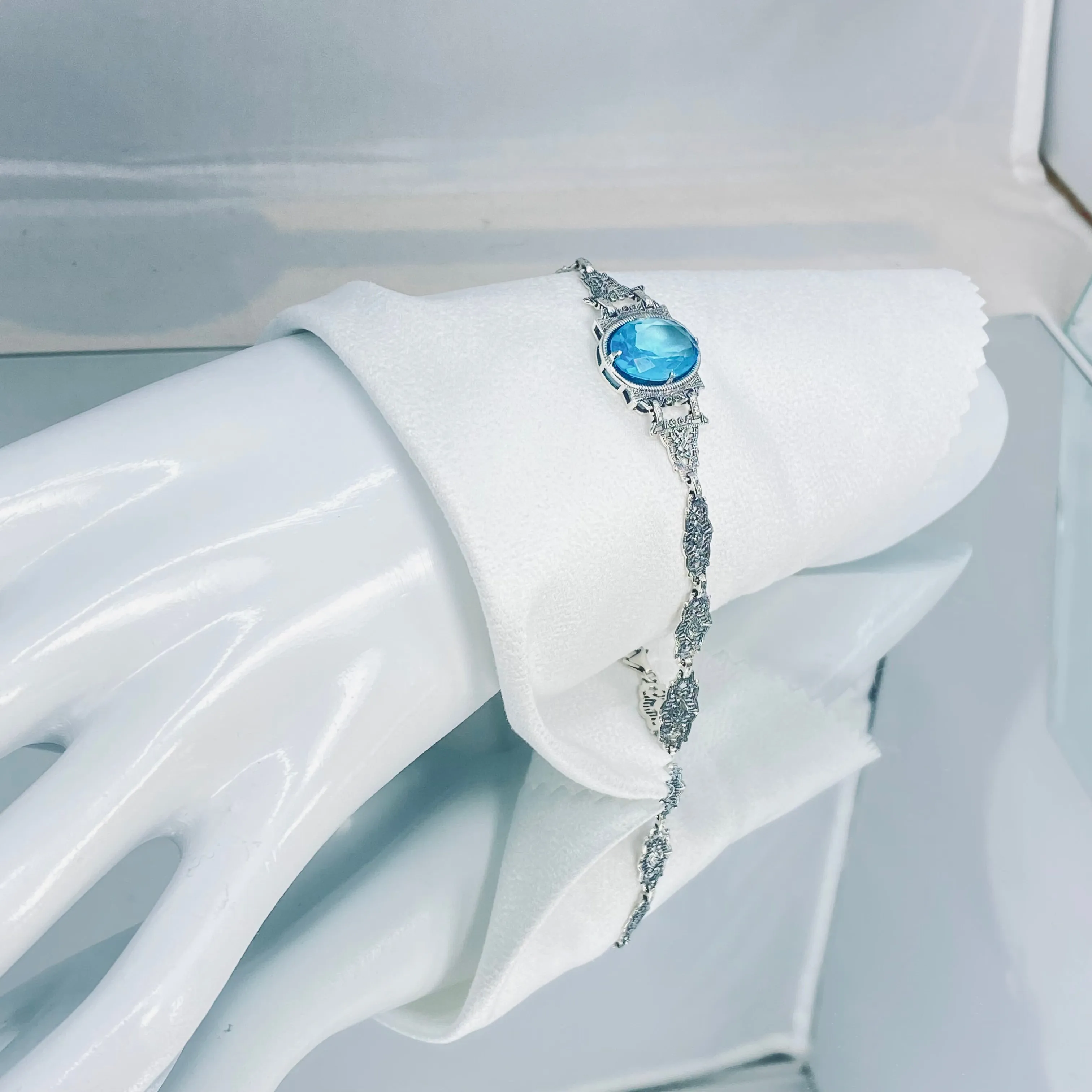 Aquamarine Bracelet, Mirror design, Victorian style Jewelry #B9