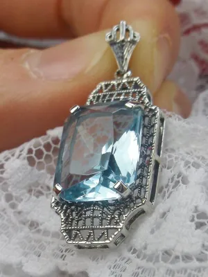 Aquamarine Pendant, 1930s Art Deco Jewelry #P13 - Ready to Ship