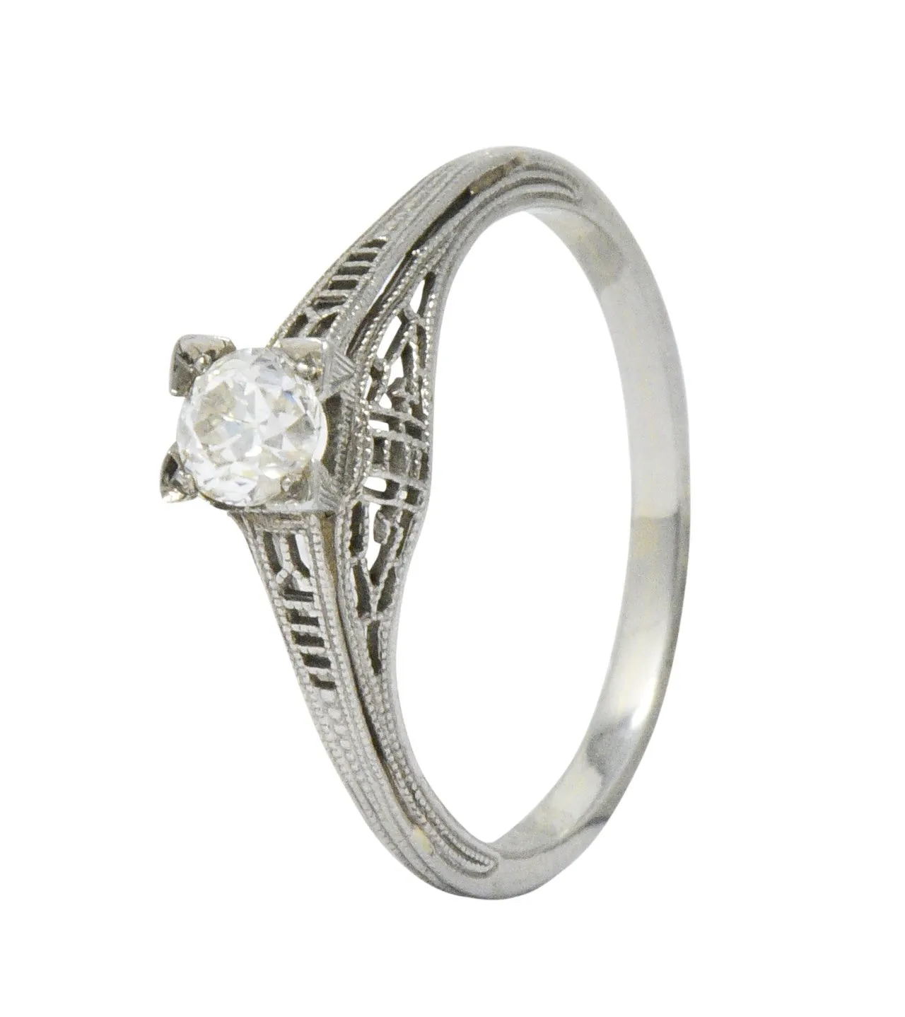 Art Deco 0.27 CTW Diamond 18 Karat White Gold Engagement Ring