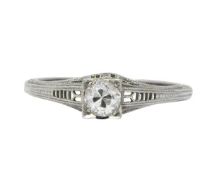 Art Deco 0.27 CTW Diamond 18 Karat White Gold Engagement Ring