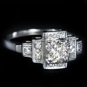 Art Deco 0.32 Carat Old Mine Cut Diamond Engagement Ring