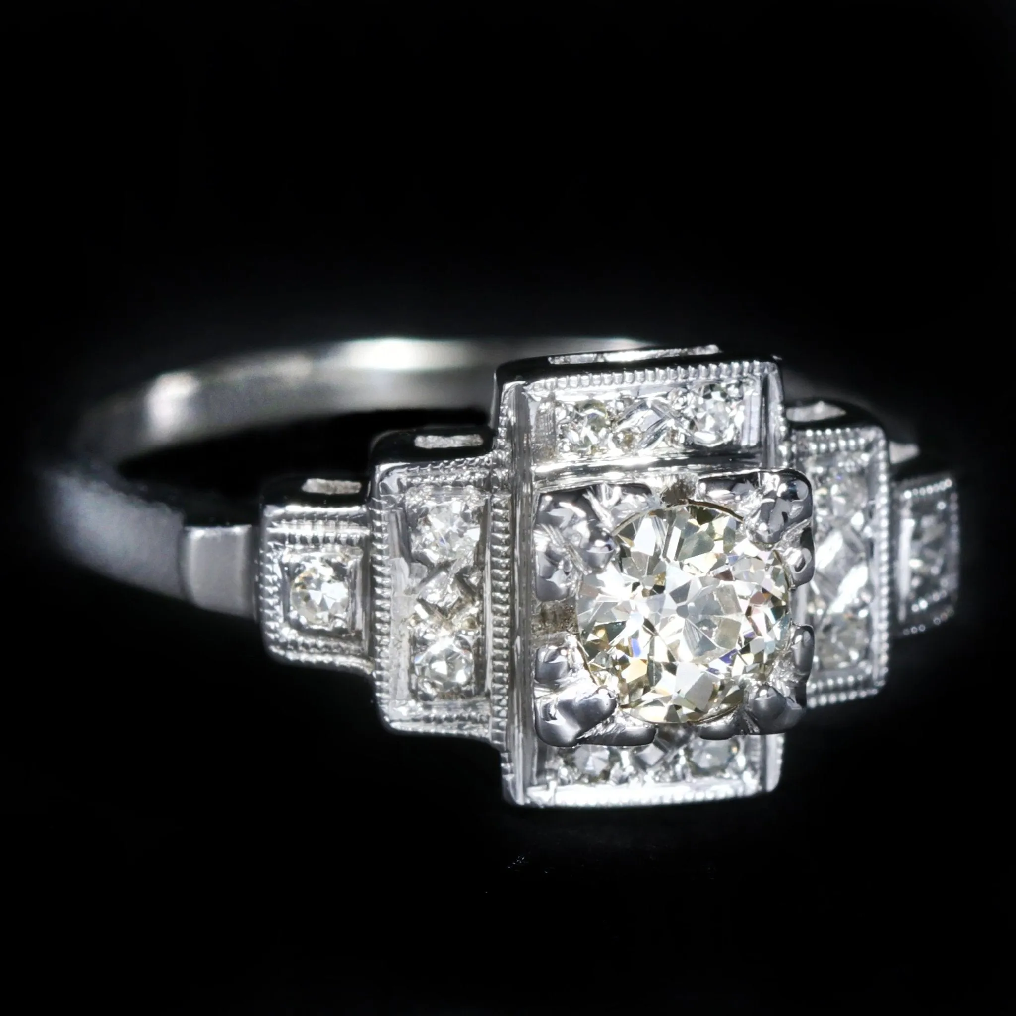 Art Deco 0.32 Carat Old Mine Cut Diamond Engagement Ring