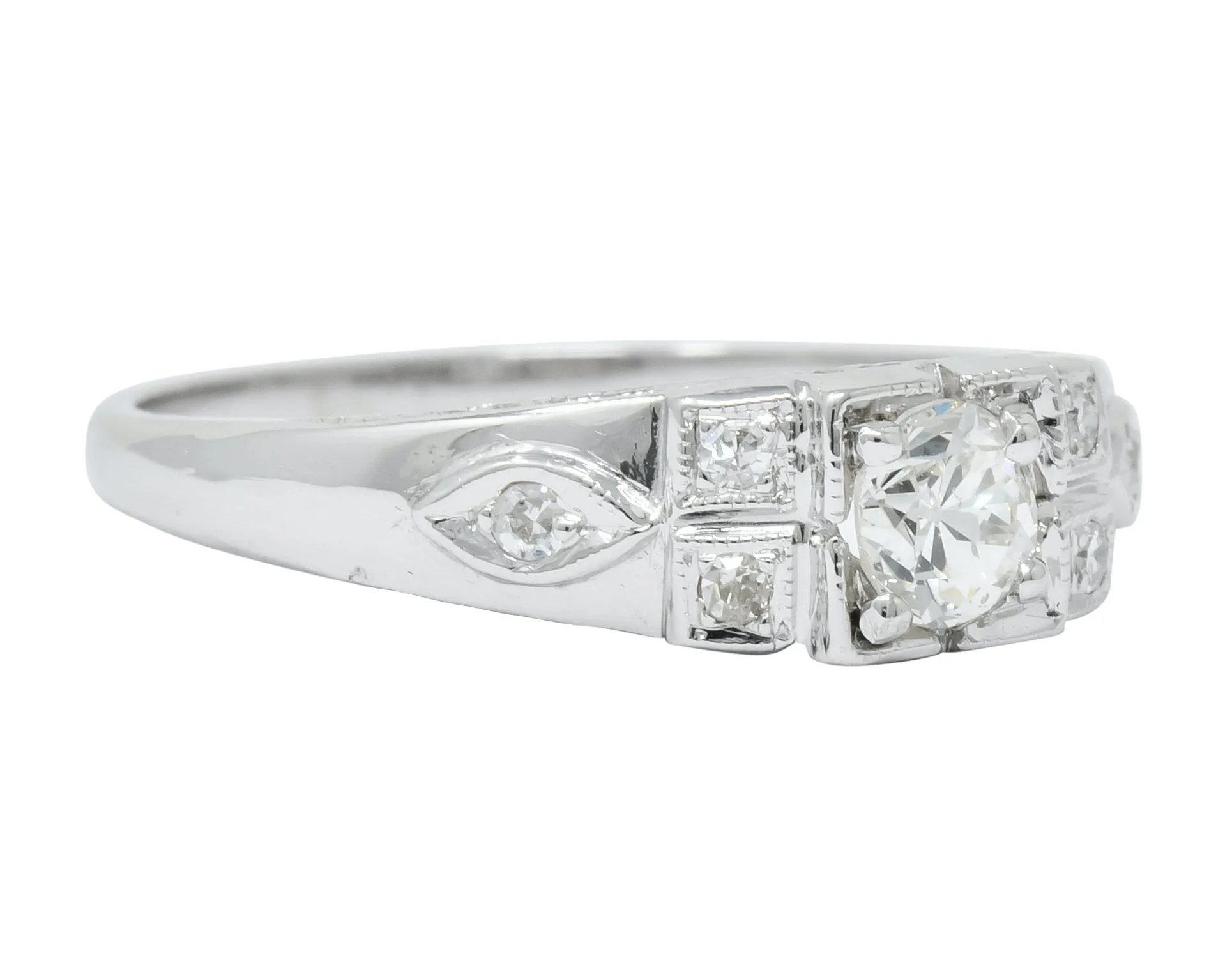 Art Deco 0.37 CTW Diamond 18 Karat White Gold Engagement Ring