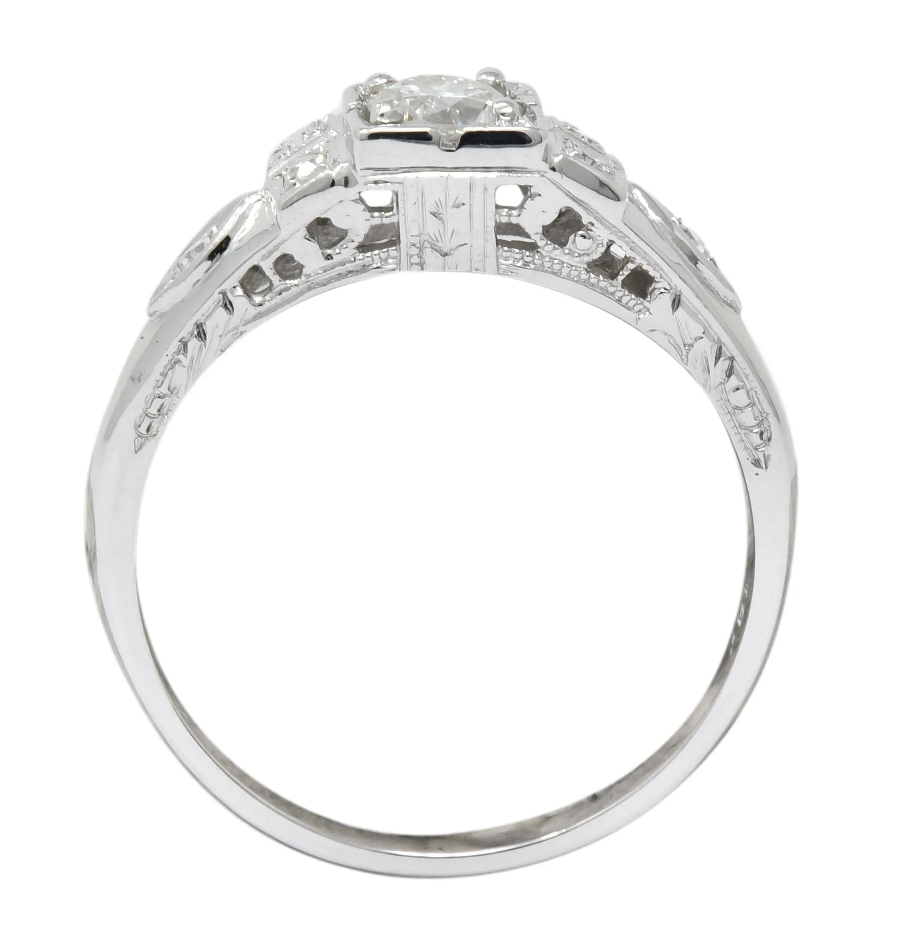 Art Deco 0.37 CTW Diamond 18 Karat White Gold Engagement Ring