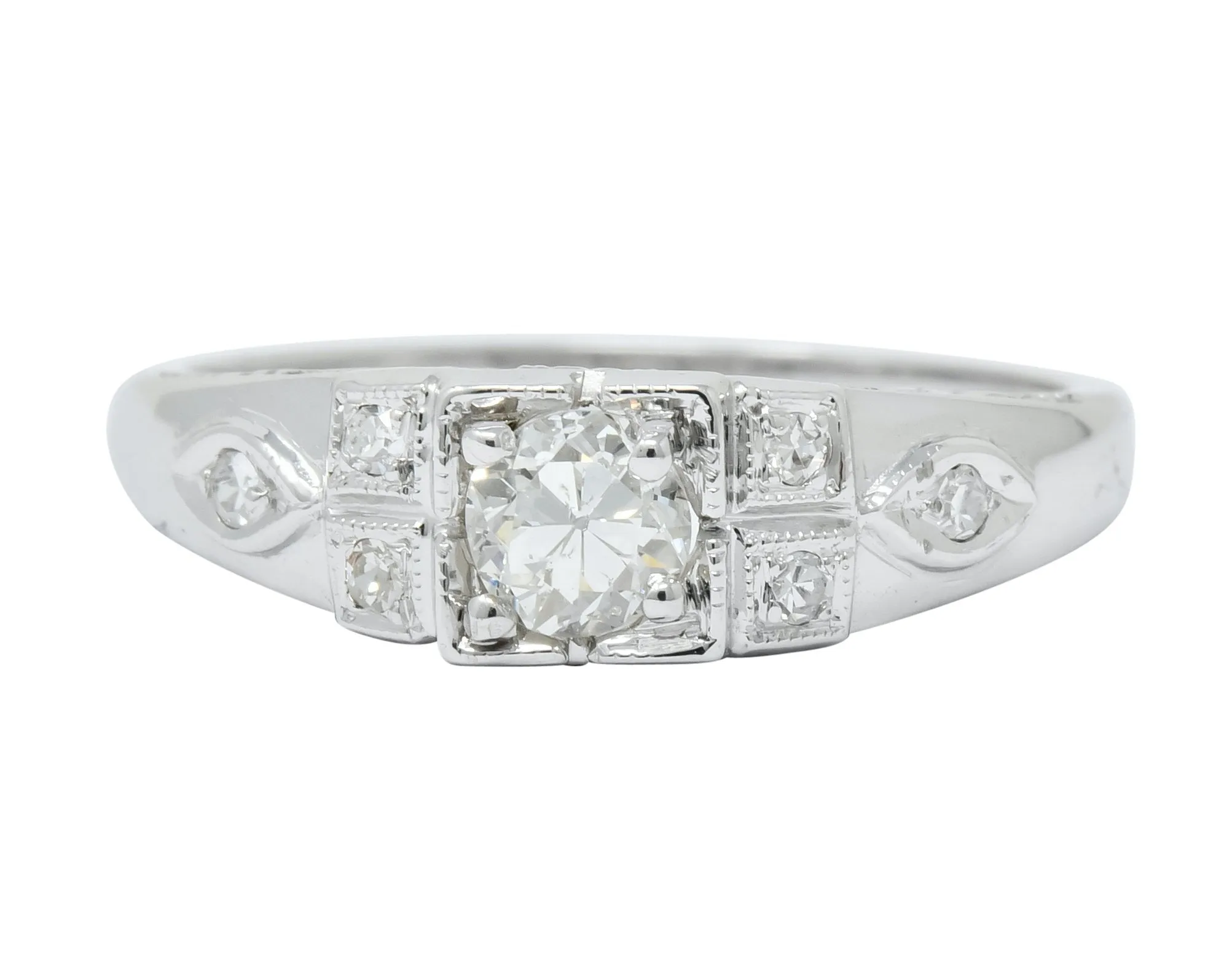 Art Deco 0.37 CTW Diamond 18 Karat White Gold Engagement Ring