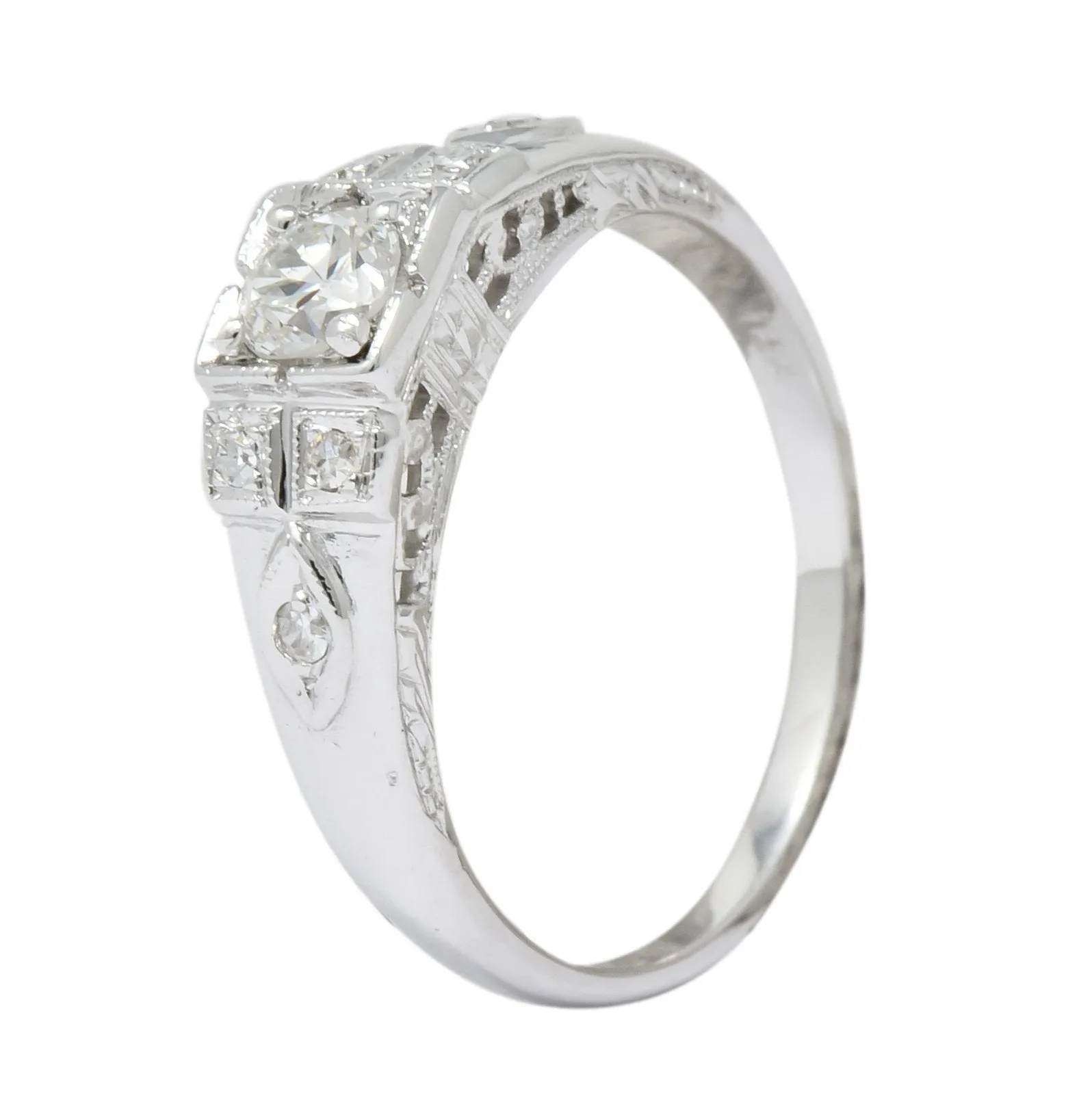 Art Deco 0.37 CTW Diamond 18 Karat White Gold Engagement Ring