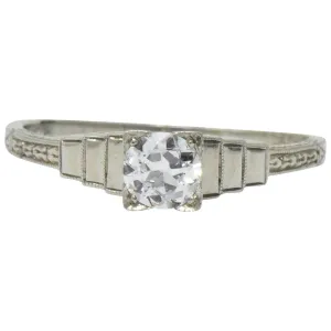 Art Deco 0.40 CTW Diamond 18 Karat White Gold Engagement Ring