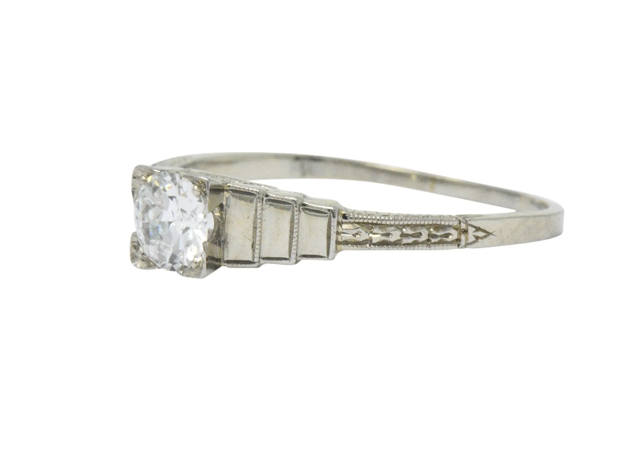 Art Deco 0.40 CTW Diamond 18 Karat White Gold Engagement Ring