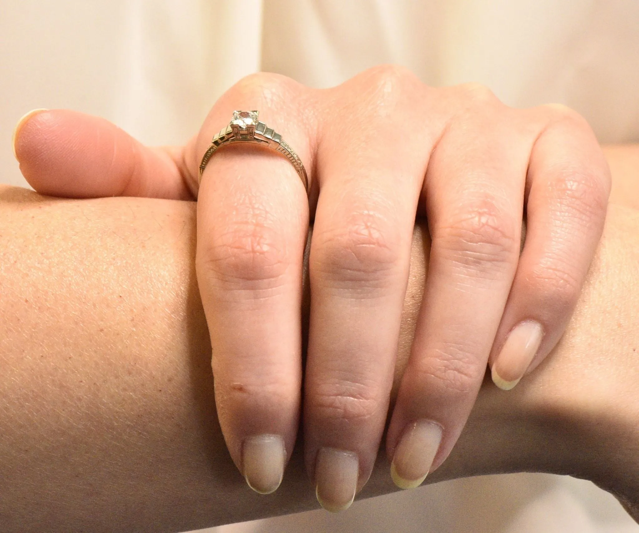 Art Deco 0.40 CTW Diamond 18 Karat White Gold Engagement Ring