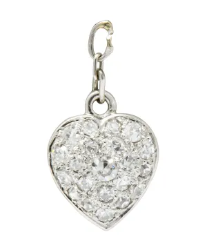 Art Deco 0.55 CTW Pavé Diamond Platinum Heart Charm