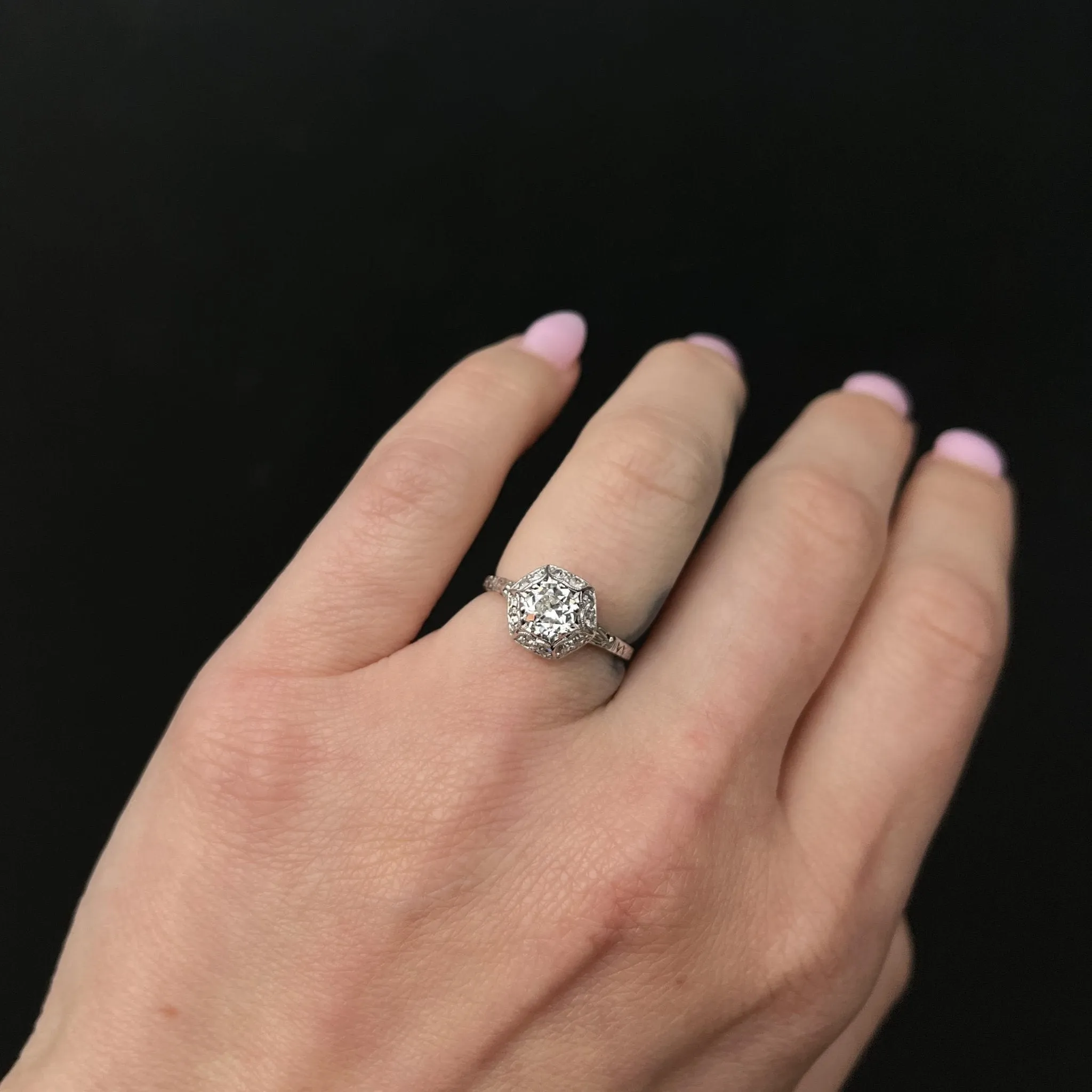 Art Deco 0.65 Carat Old European Cut Diamond Engagement Ring