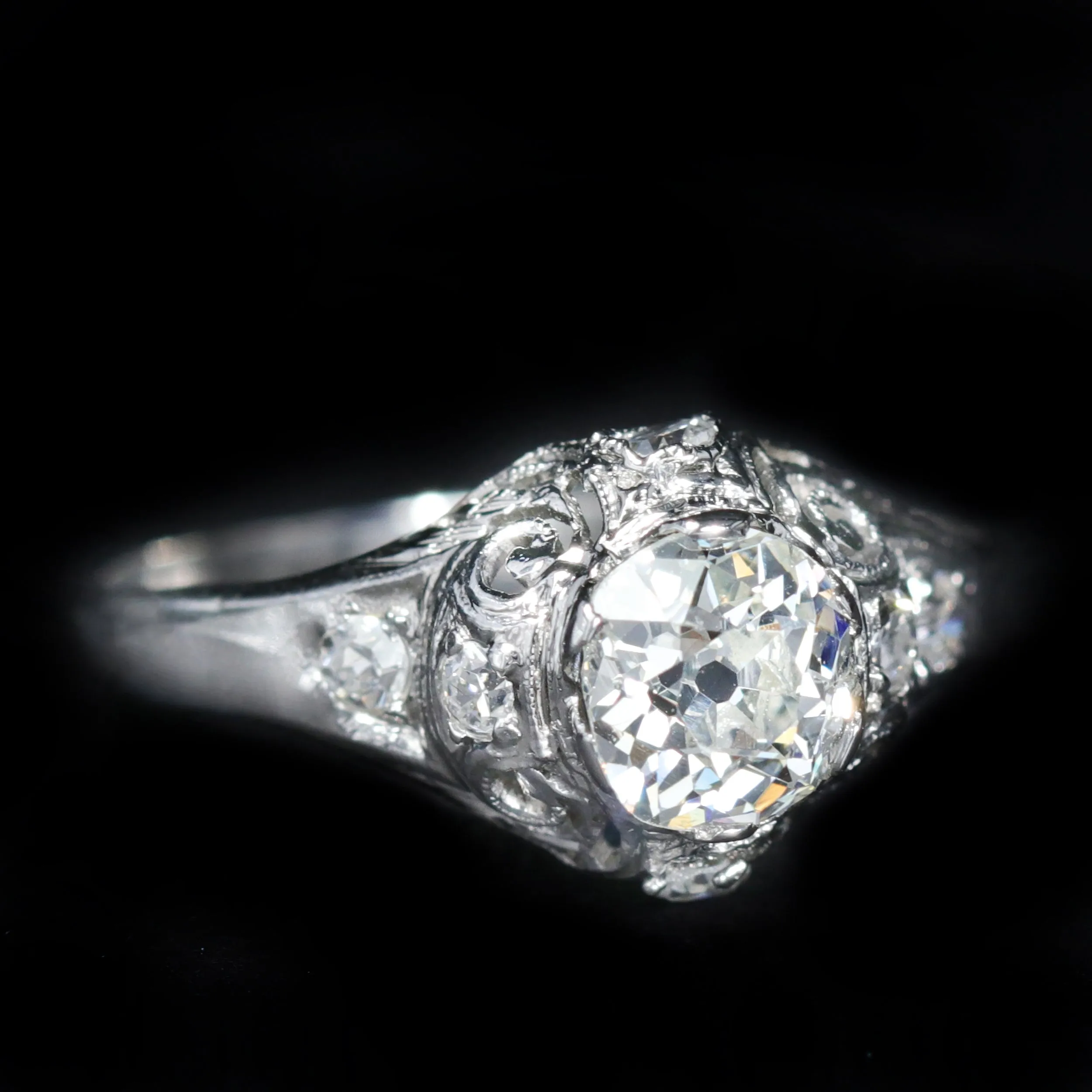 Art Deco 0.65 Carat Old Mine Cut Diamond Engagement Ring
