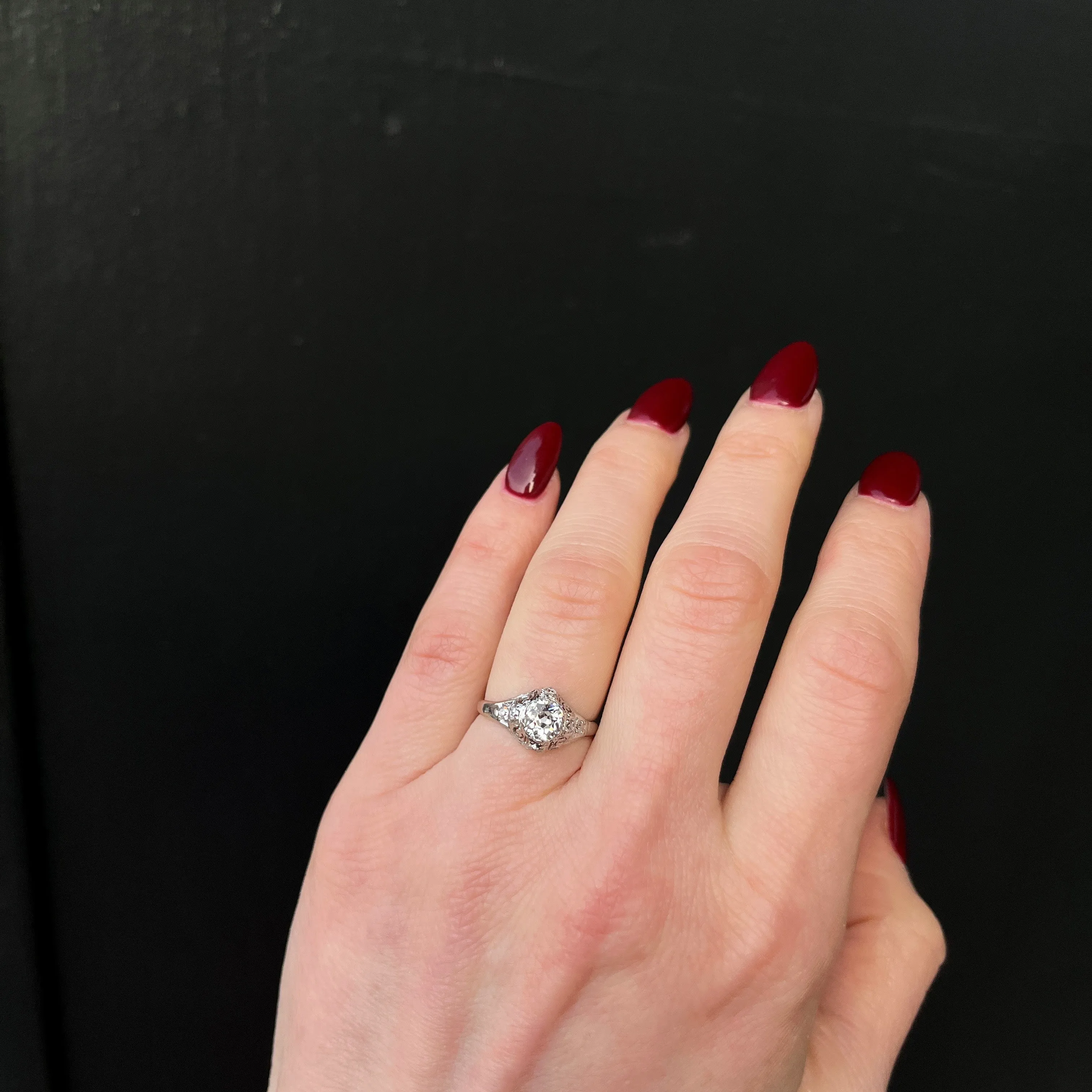 Art Deco 0.65 Carat Old Mine Cut Diamond Engagement Ring