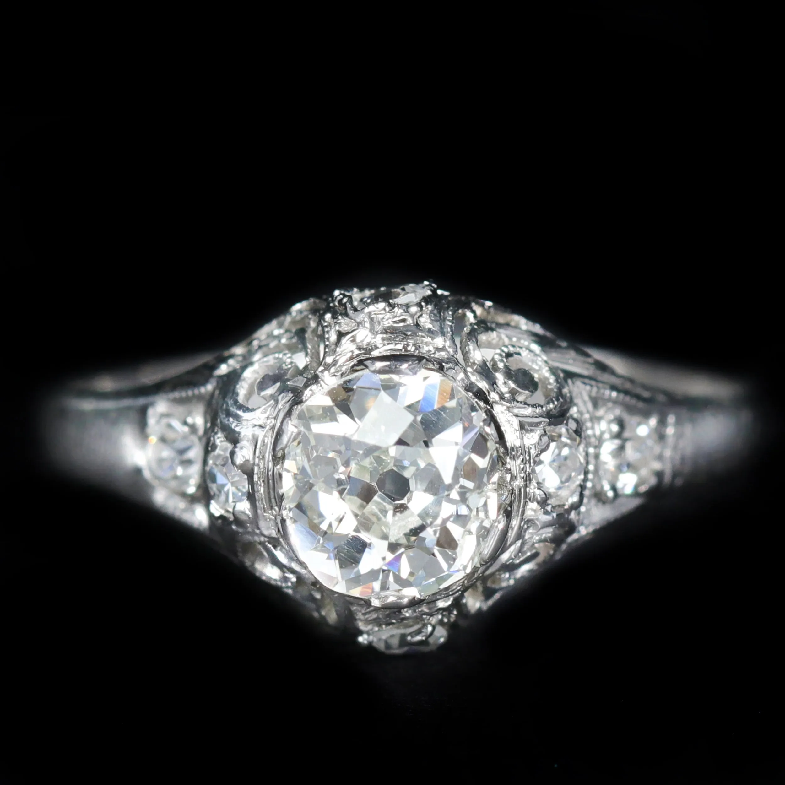 Art Deco 0.65 Carat Old Mine Cut Diamond Engagement Ring