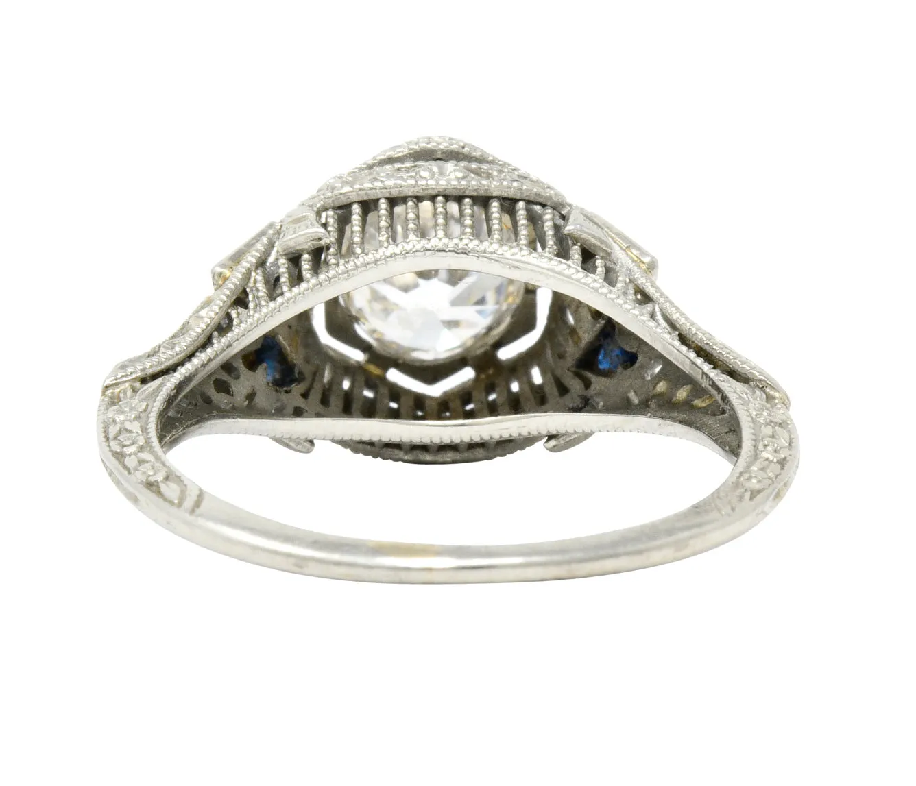Art Deco 0.65 CTW Diamond Sapphire 18 Karat White Gold Engagement Ring