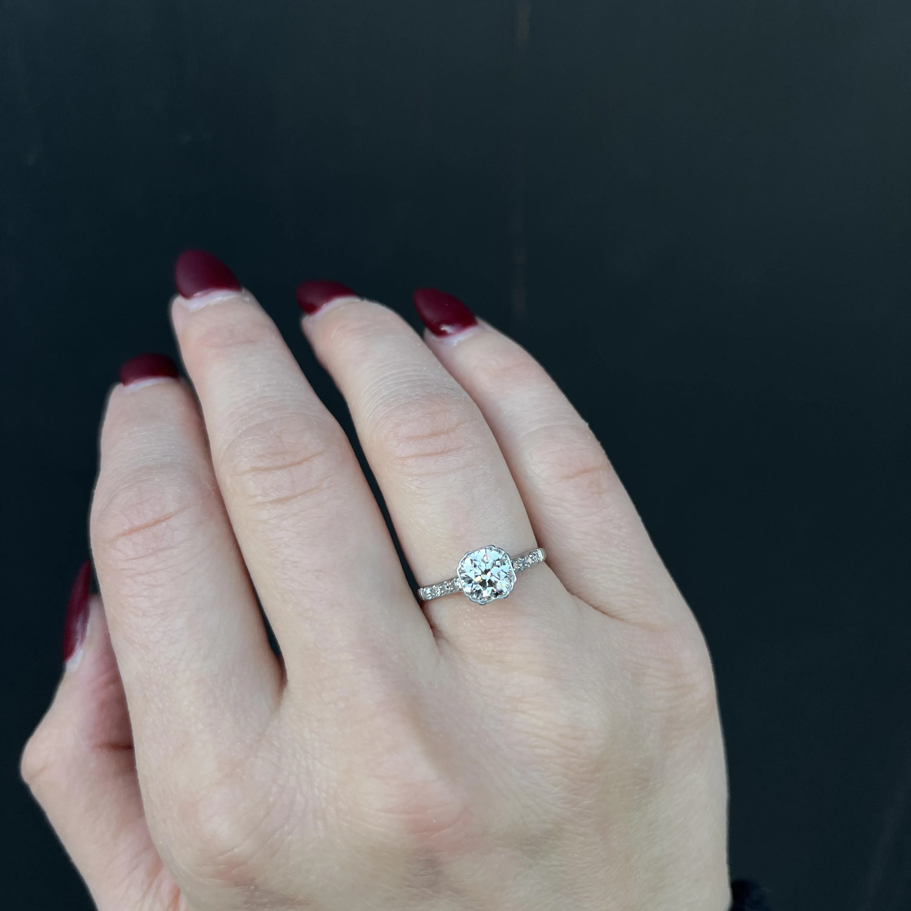 Art Deco 0.97 Carat Old European Cut Diamond Engagement Ring
