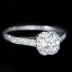 Art Deco 0.97 Carat Old European Cut Diamond Engagement Ring
