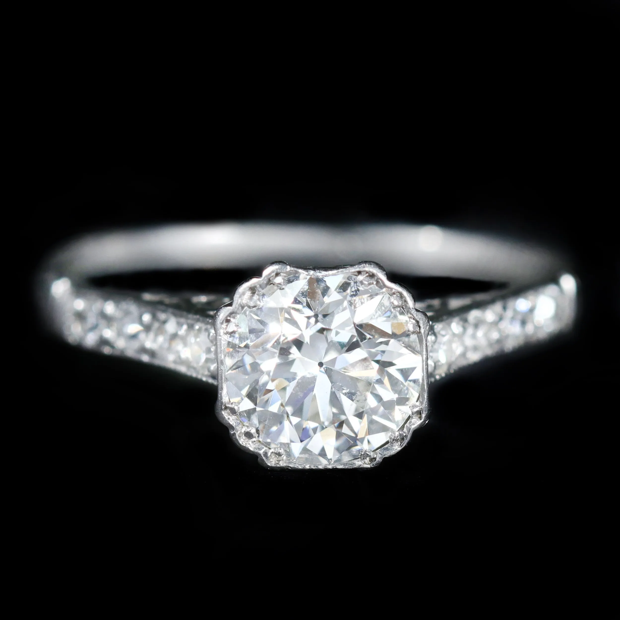 Art Deco 0.97 Carat Old European Cut Diamond Engagement Ring