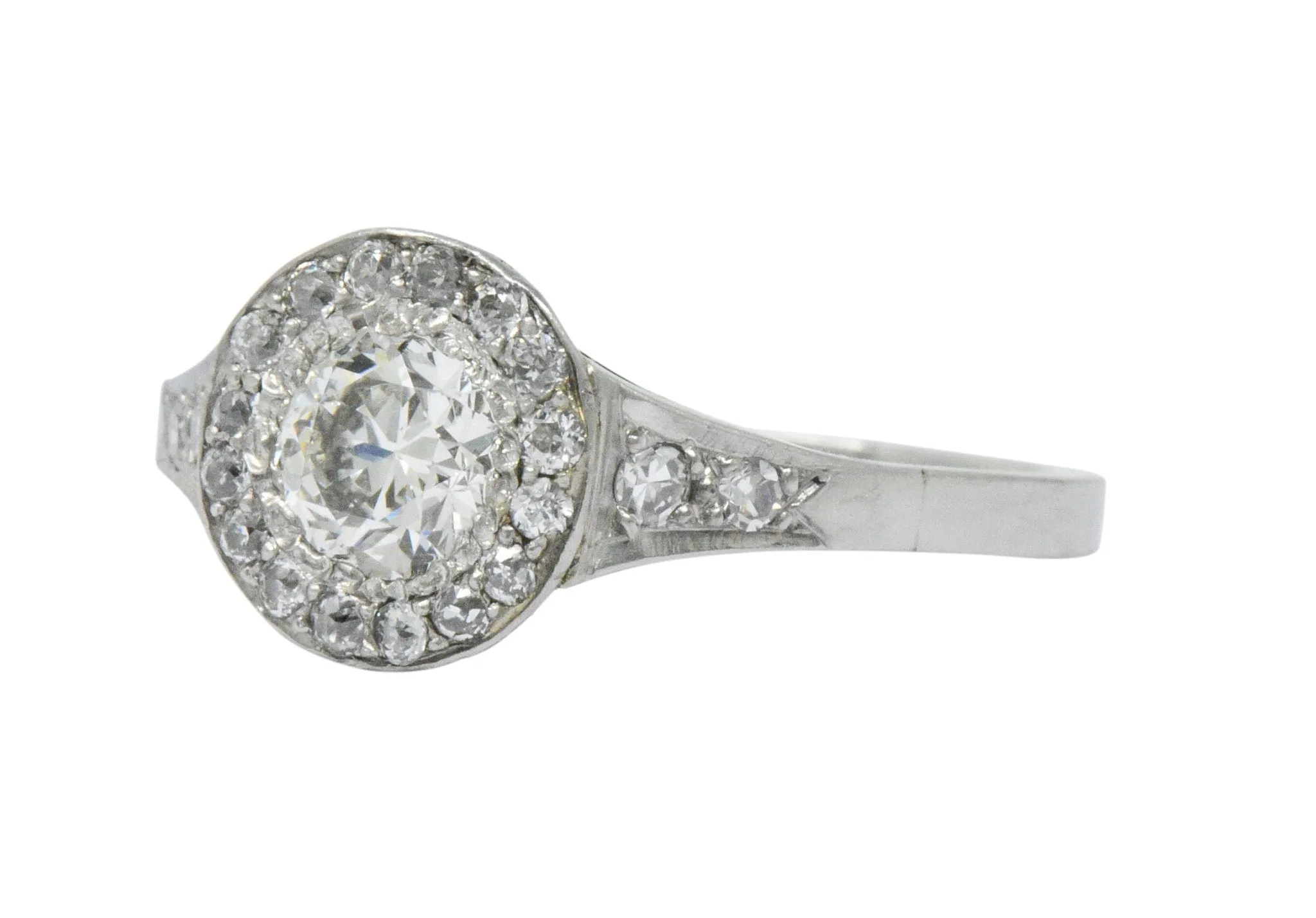 Art Deco 1.10 CTW Diamond Platinum Halo Engagement Ring Circa 1930
