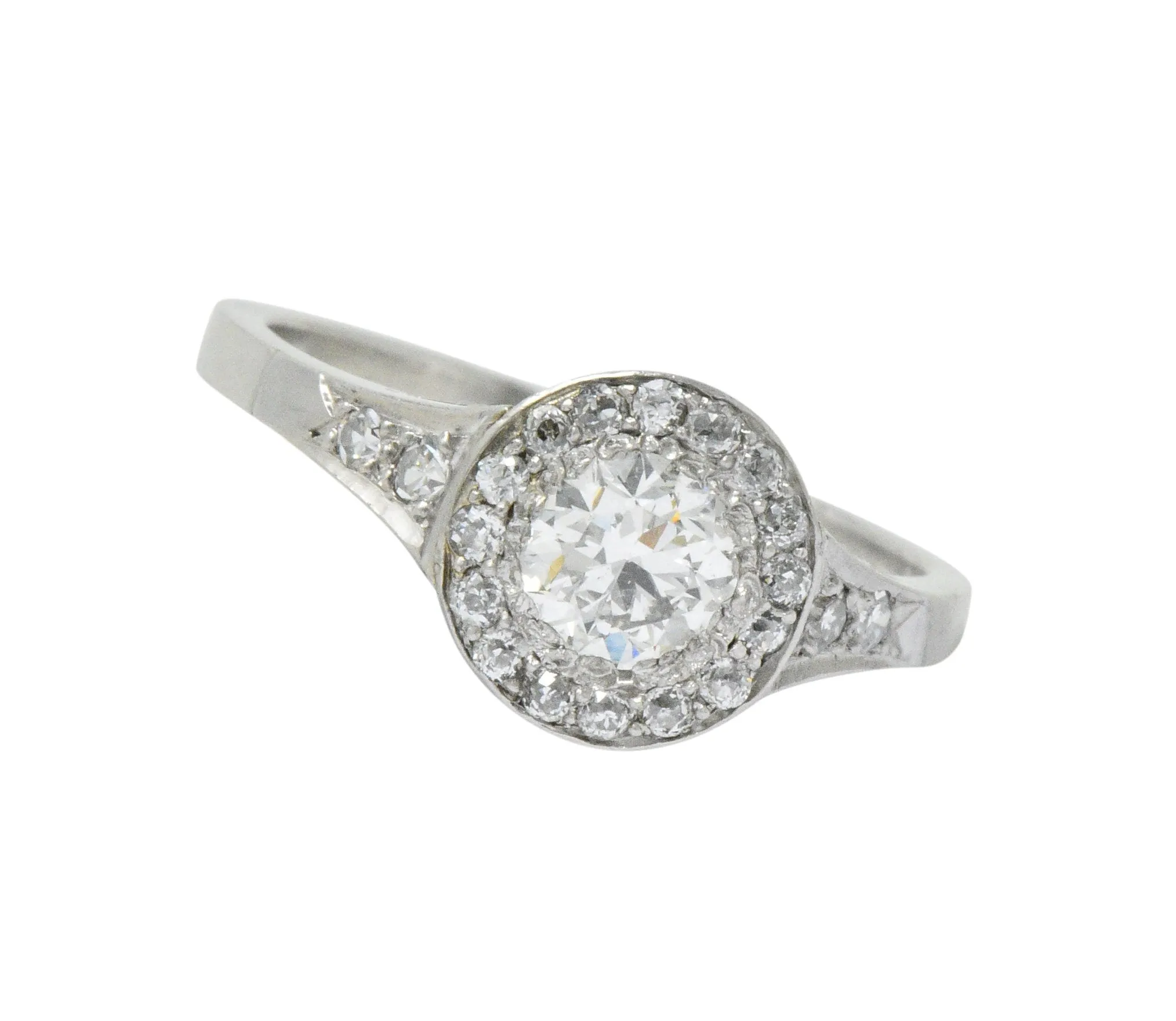 Art Deco 1.10 CTW Diamond Platinum Halo Engagement Ring Circa 1930