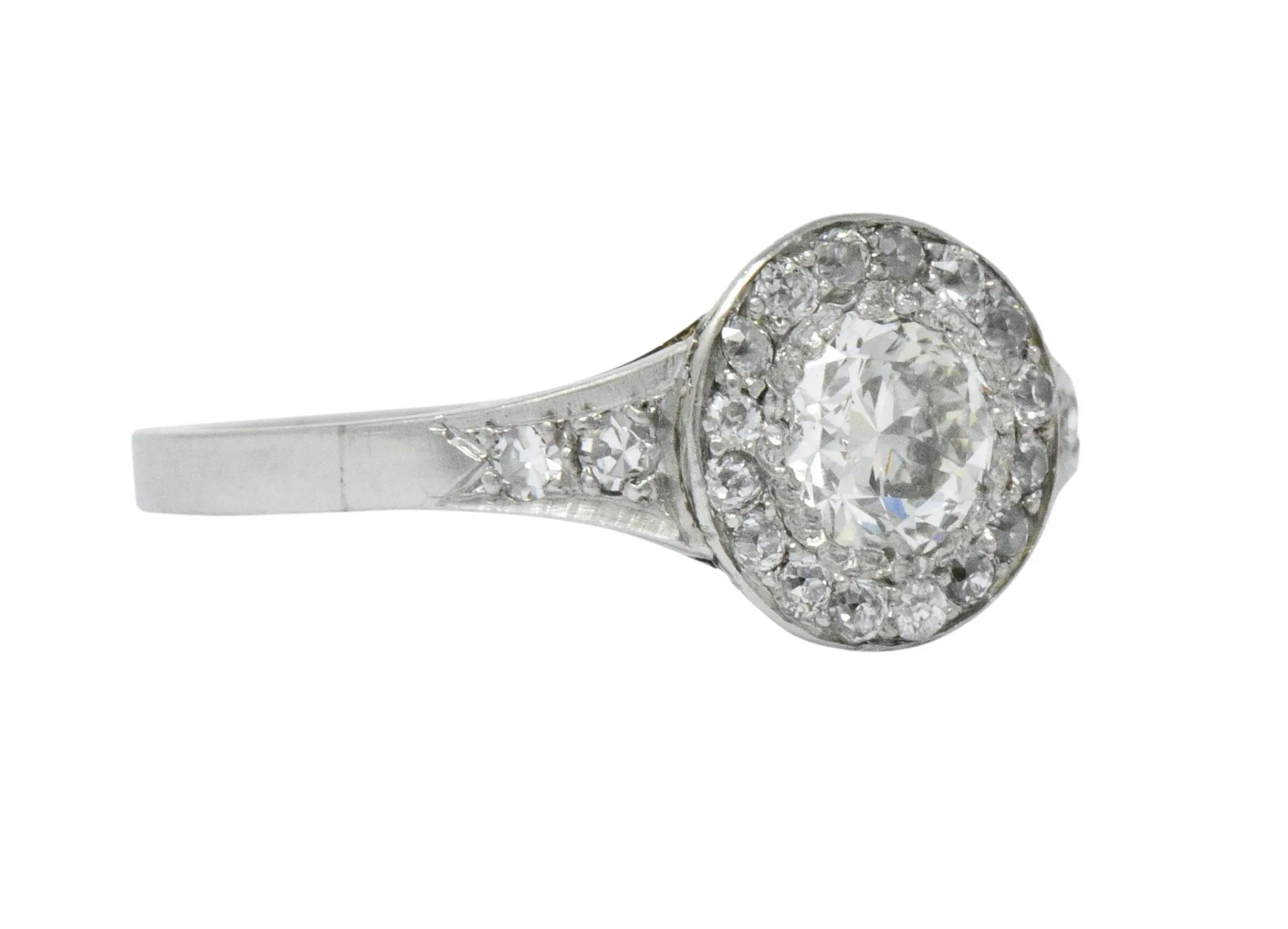 Art Deco 1.10 CTW Diamond Platinum Halo Engagement Ring Circa 1930