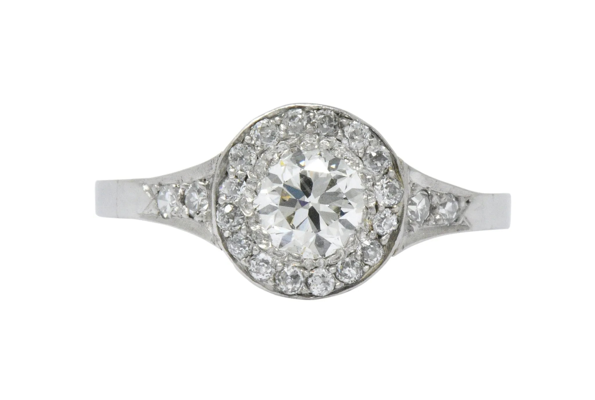 Art Deco 1.10 CTW Diamond Platinum Halo Engagement Ring Circa 1930