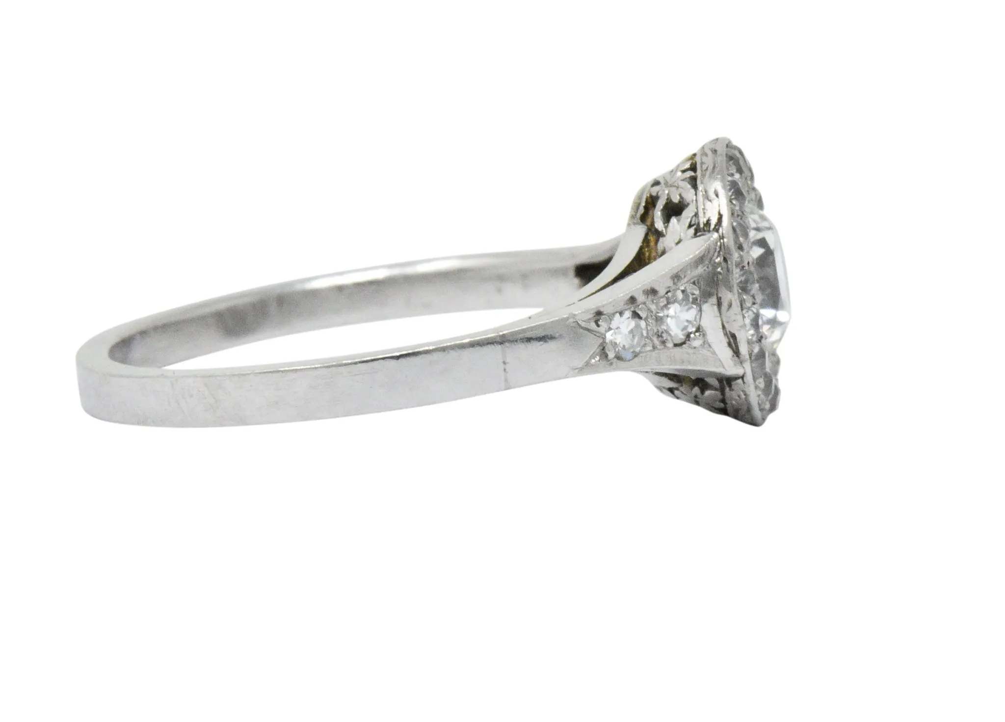 Art Deco 1.10 CTW Diamond Platinum Halo Engagement Ring Circa 1930