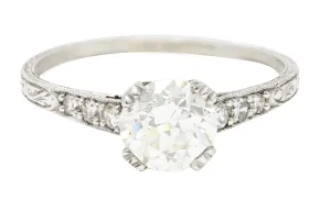 Art Deco 1.12 CTW Old European Cut Diamond Platinum Wheat Garland Engagement Ring