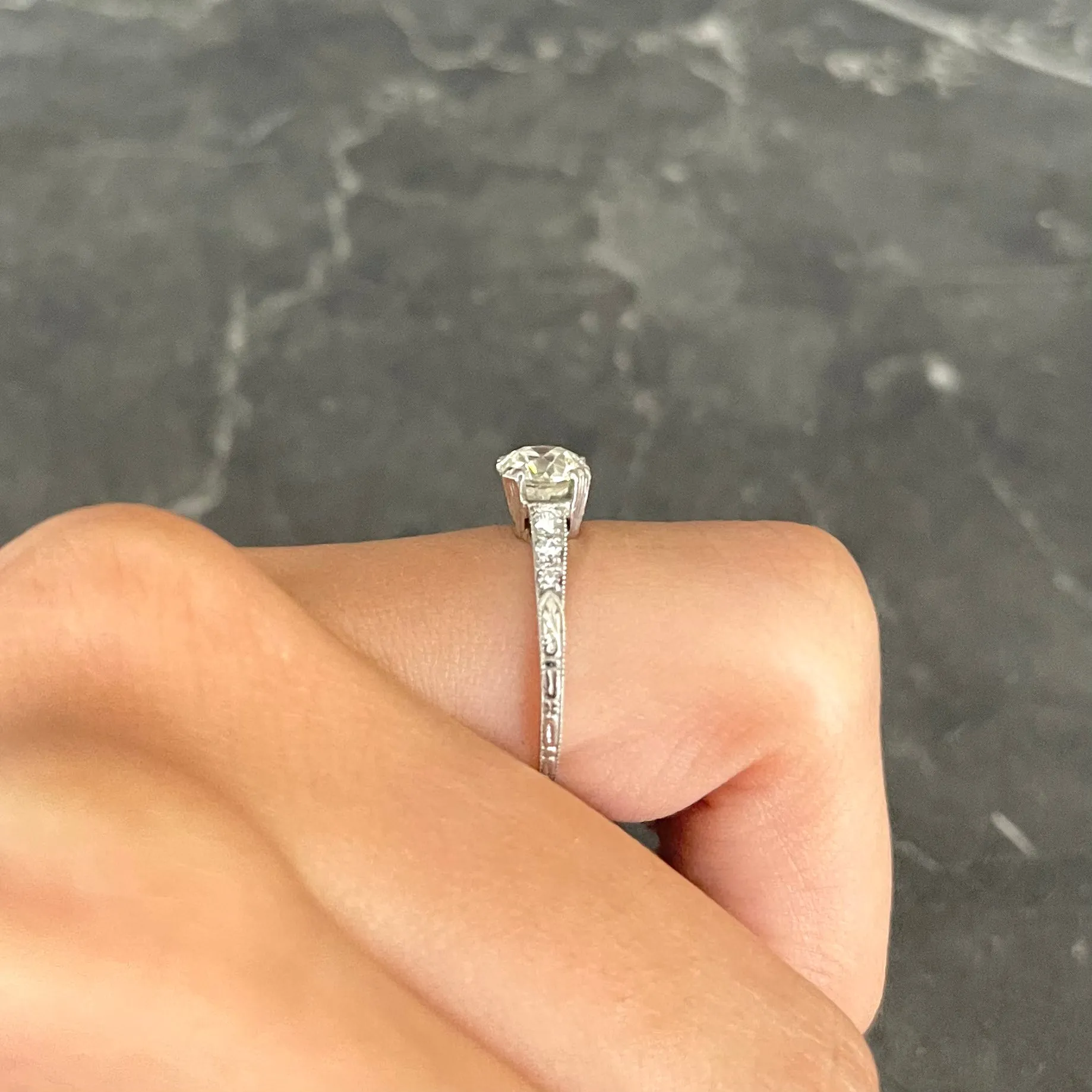 Art Deco 1.12 CTW Old European Cut Diamond Platinum Wheat Garland Engagement Ring