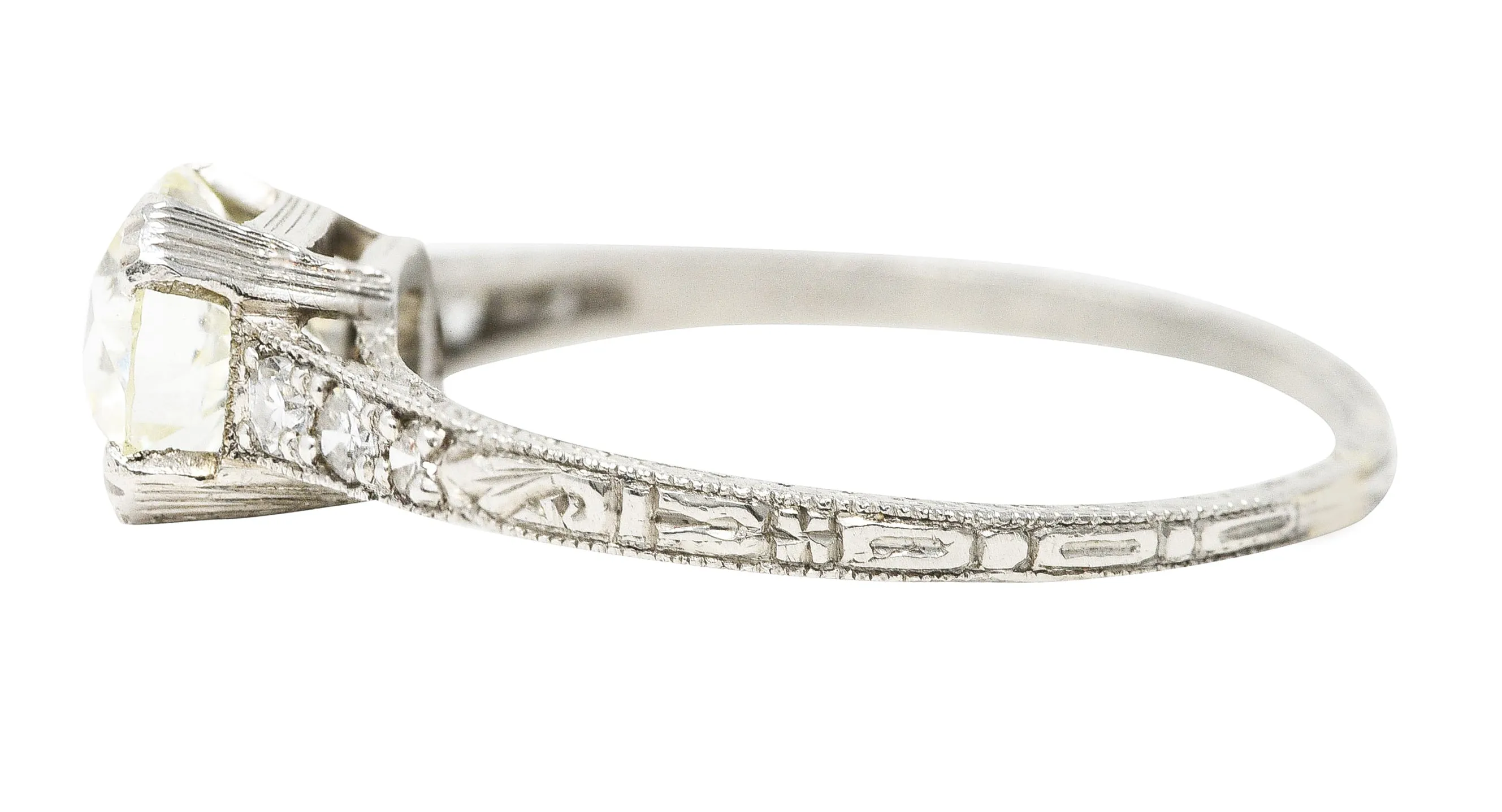 Art Deco 1.12 CTW Old European Cut Diamond Platinum Wheat Garland Engagement Ring