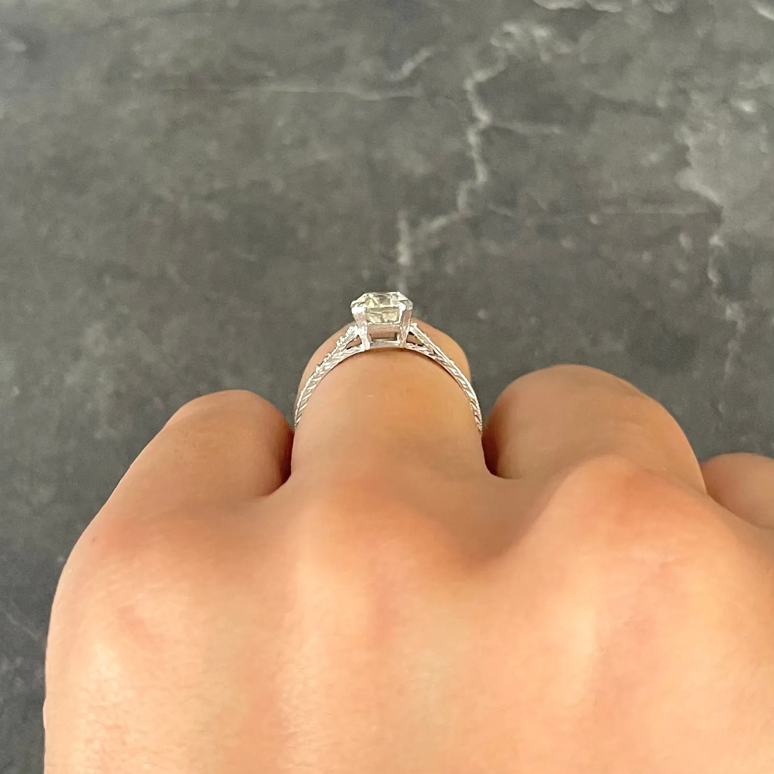 Art Deco 1.12 CTW Old European Cut Diamond Platinum Wheat Garland Engagement Ring
