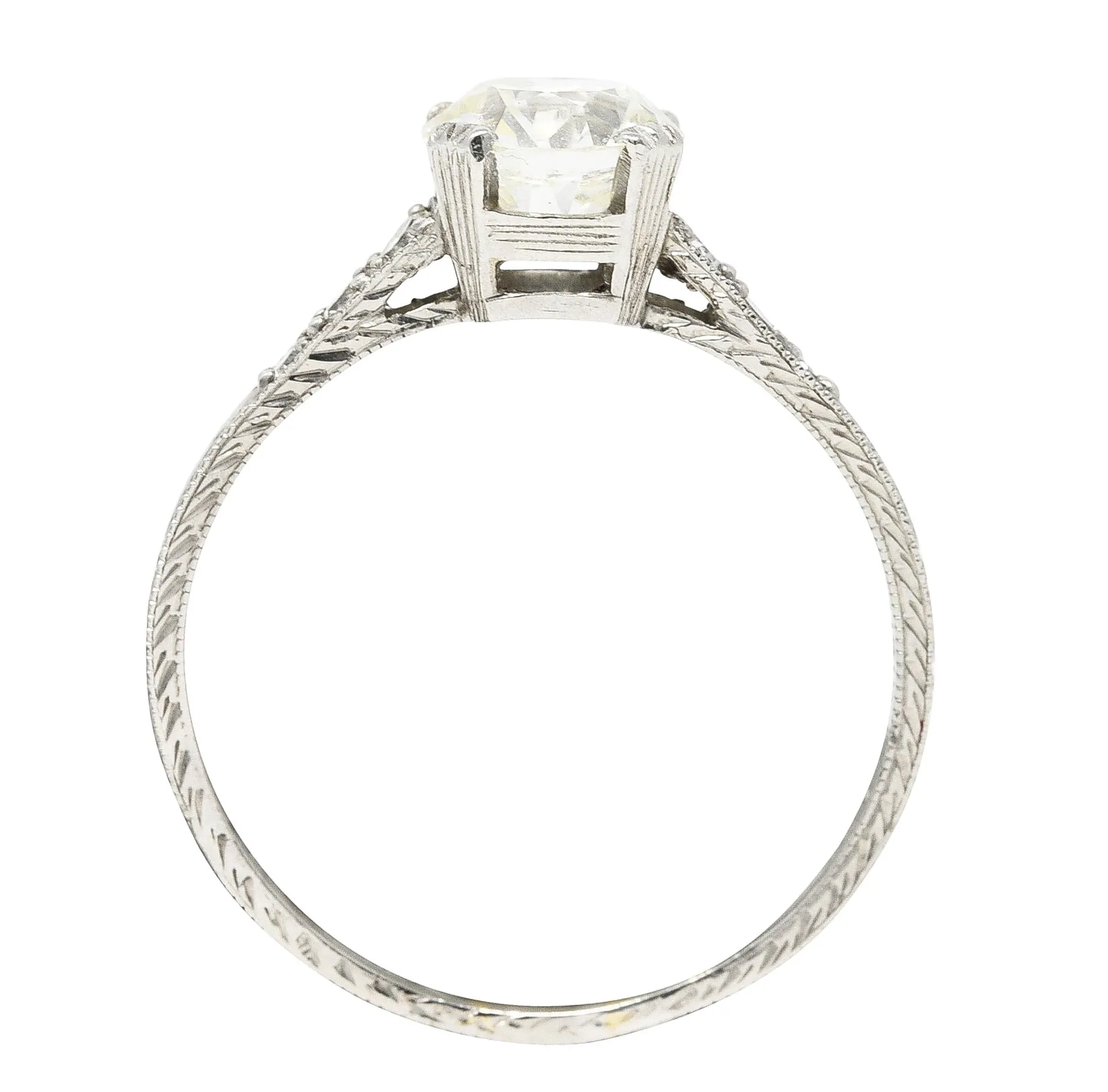 Art Deco 1.12 CTW Old European Cut Diamond Platinum Wheat Garland Engagement Ring