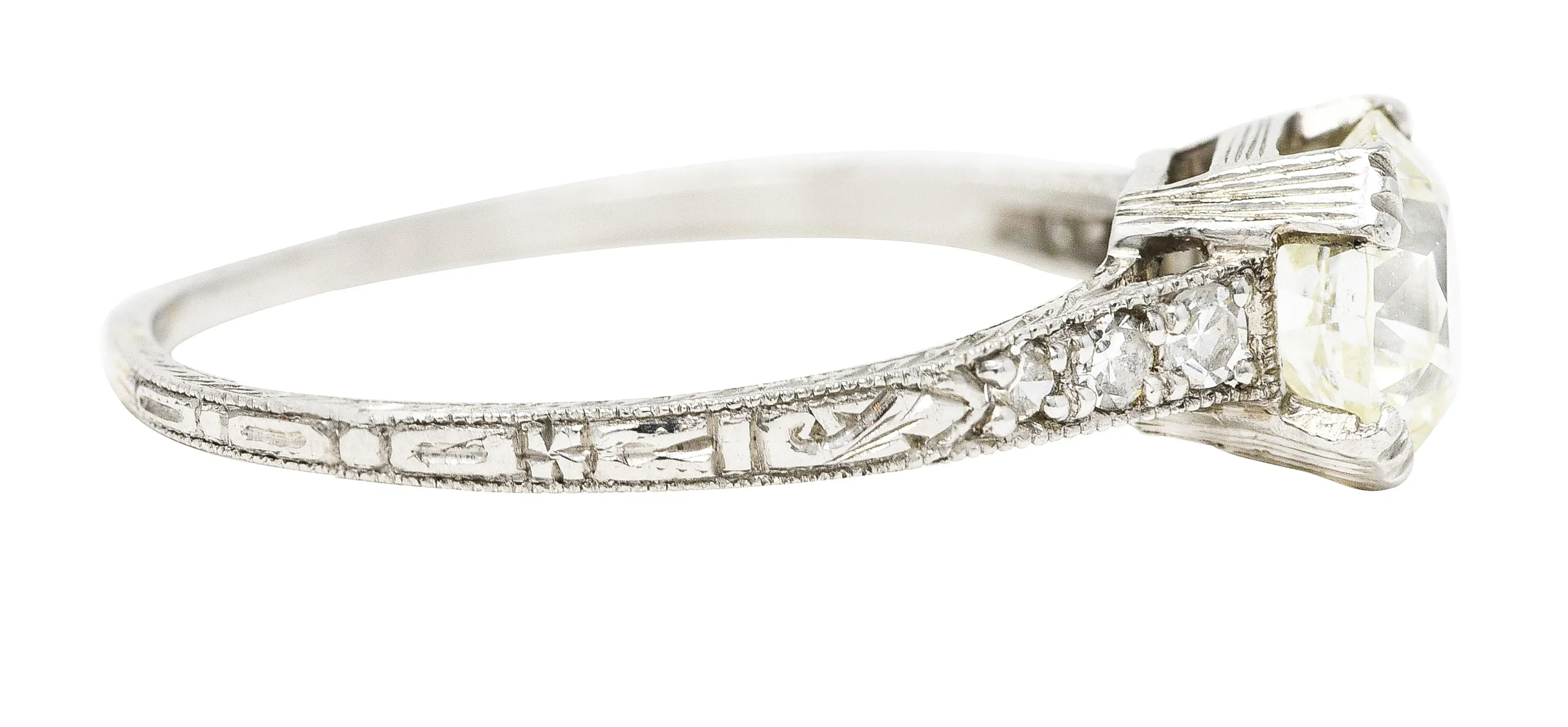 Art Deco 1.12 CTW Old European Cut Diamond Platinum Wheat Garland Engagement Ring
