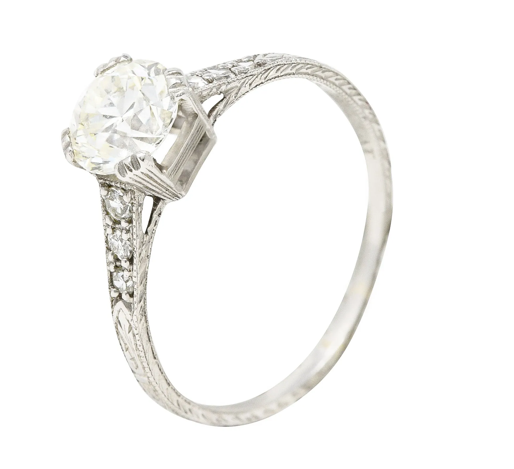 Art Deco 1.12 CTW Old European Cut Diamond Platinum Wheat Garland Engagement Ring