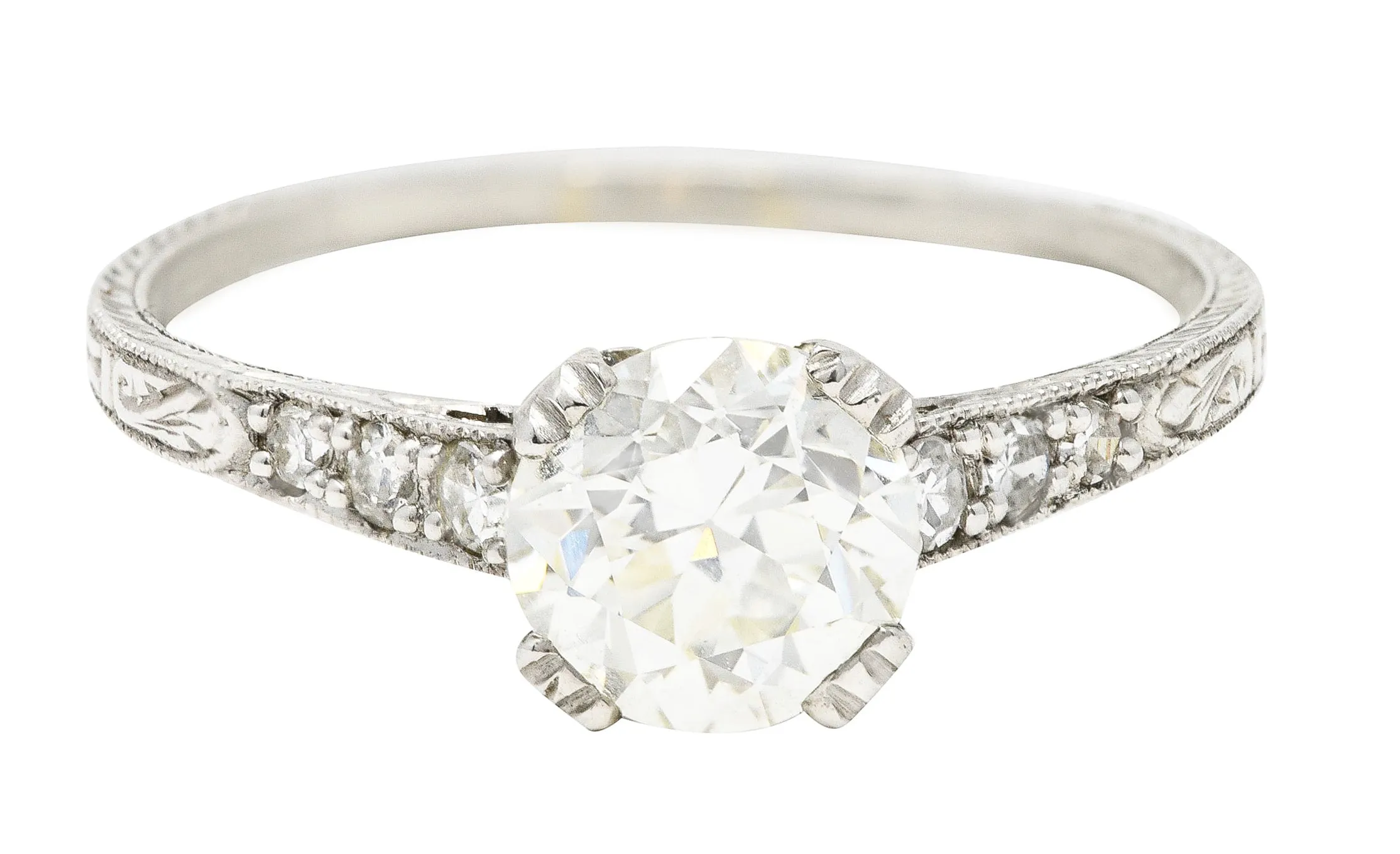 Art Deco 1.12 CTW Old European Cut Diamond Platinum Wheat Garland Engagement Ring