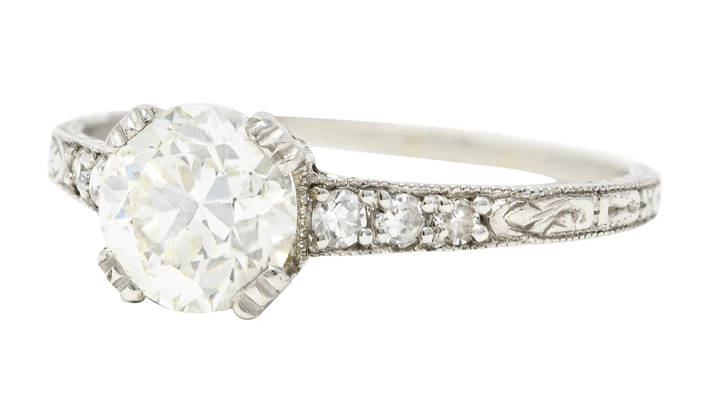 Art Deco 1.12 CTW Old European Cut Diamond Platinum Wheat Garland Engagement Ring