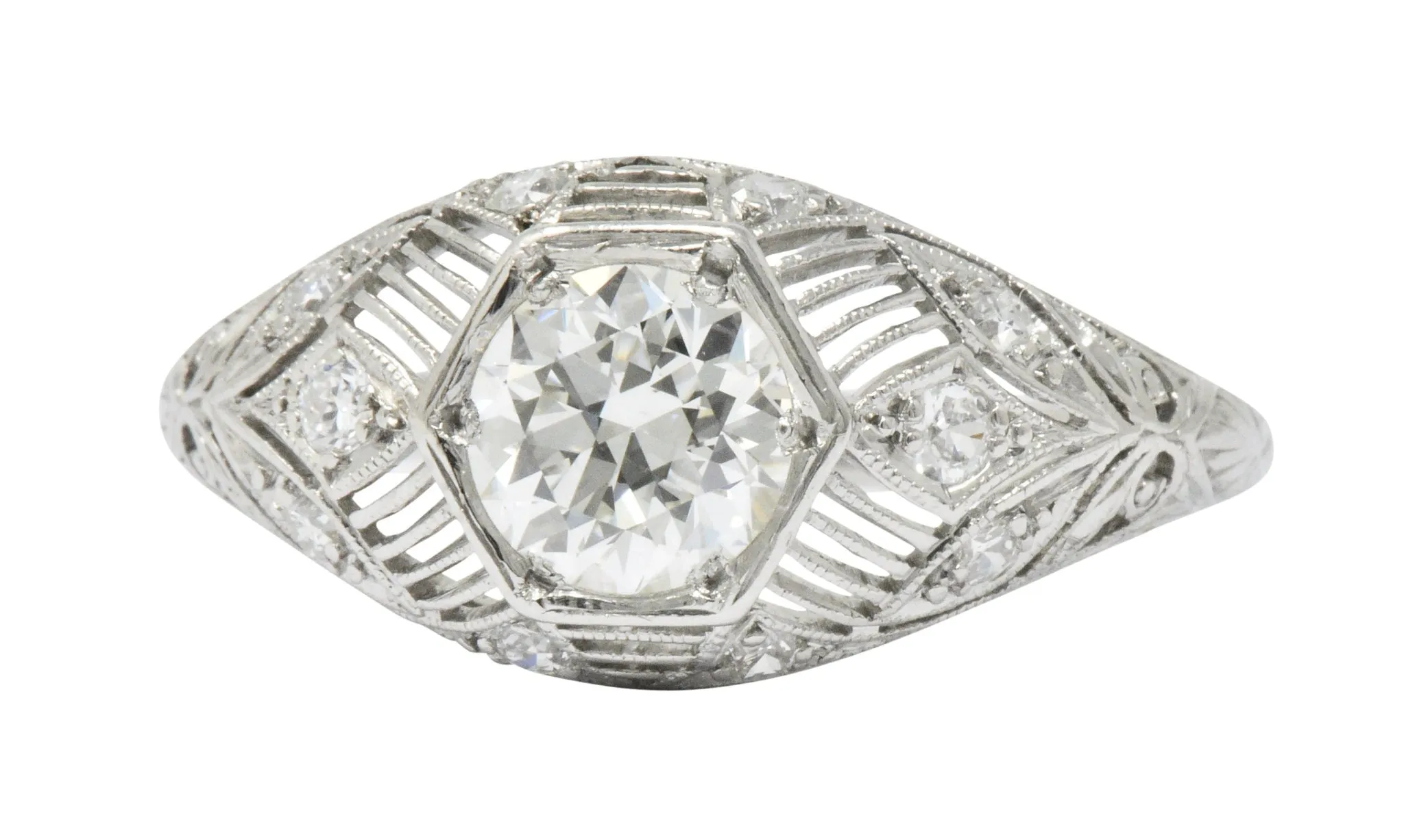 Art Deco 1.25 CTW Diamond Platinum Alternative Engagement Ring GIA