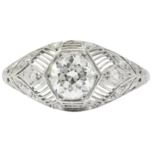 Art Deco 1.25 CTW Diamond Platinum Alternative Engagement Ring GIA